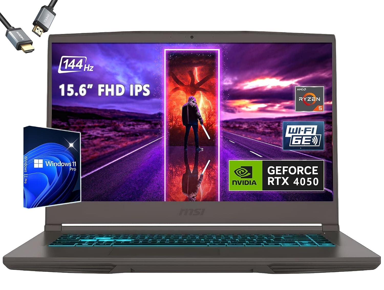 msi Thin 15 15.6”144Hz Gaming Laptop,AMD R5-7535HS,RTX 4050,Window 11 Pro,w/HDMI (32GB RAM | 1TB PCIe SSD+pro)