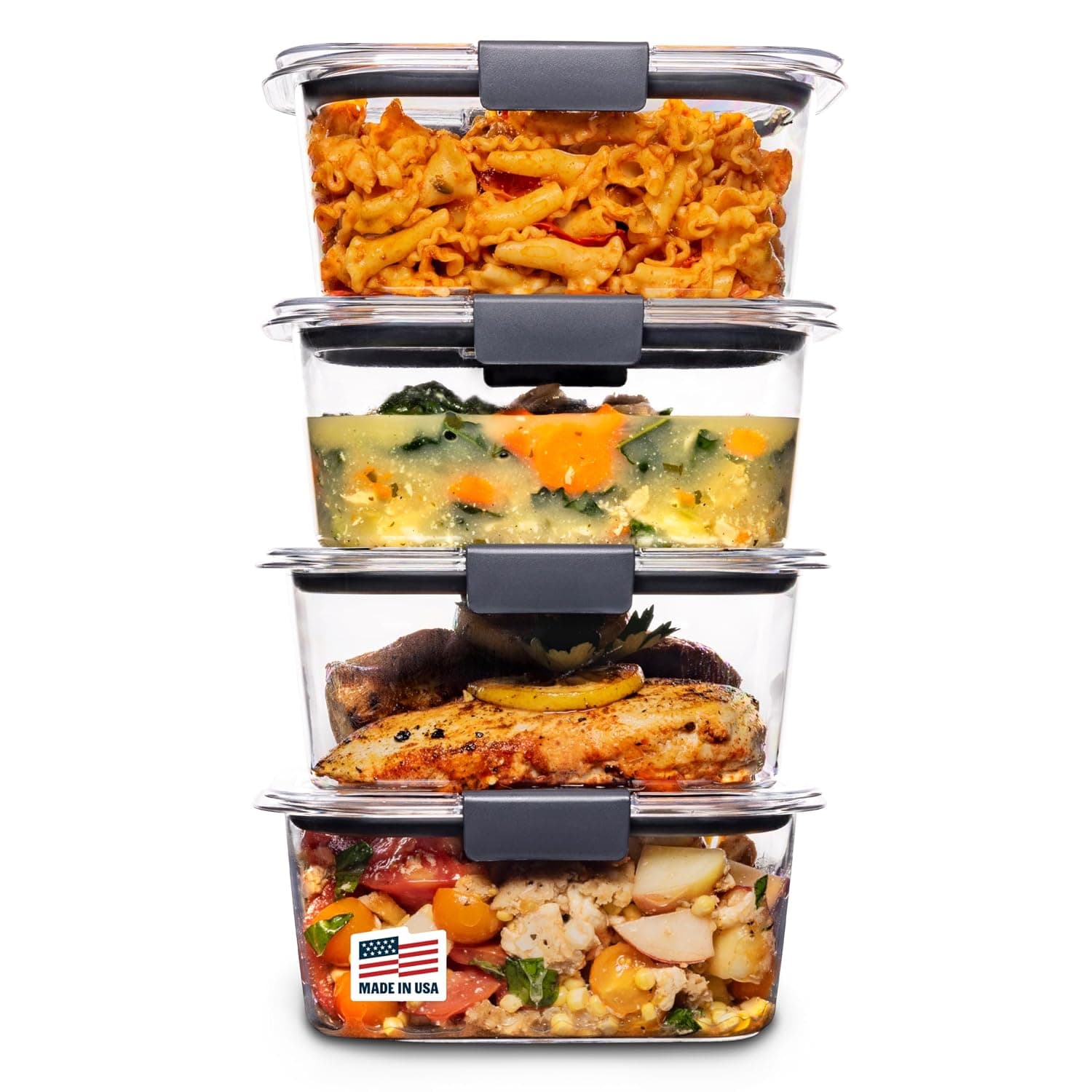 Rubbermaid 4-Piece Brilliance Food Storage Containers with Lids for Lunch, Meal Prep, and Leftovers, Dishwasher Safe, 4.7-Cup, Clear/Grey, 4 count (Pack of 1)
