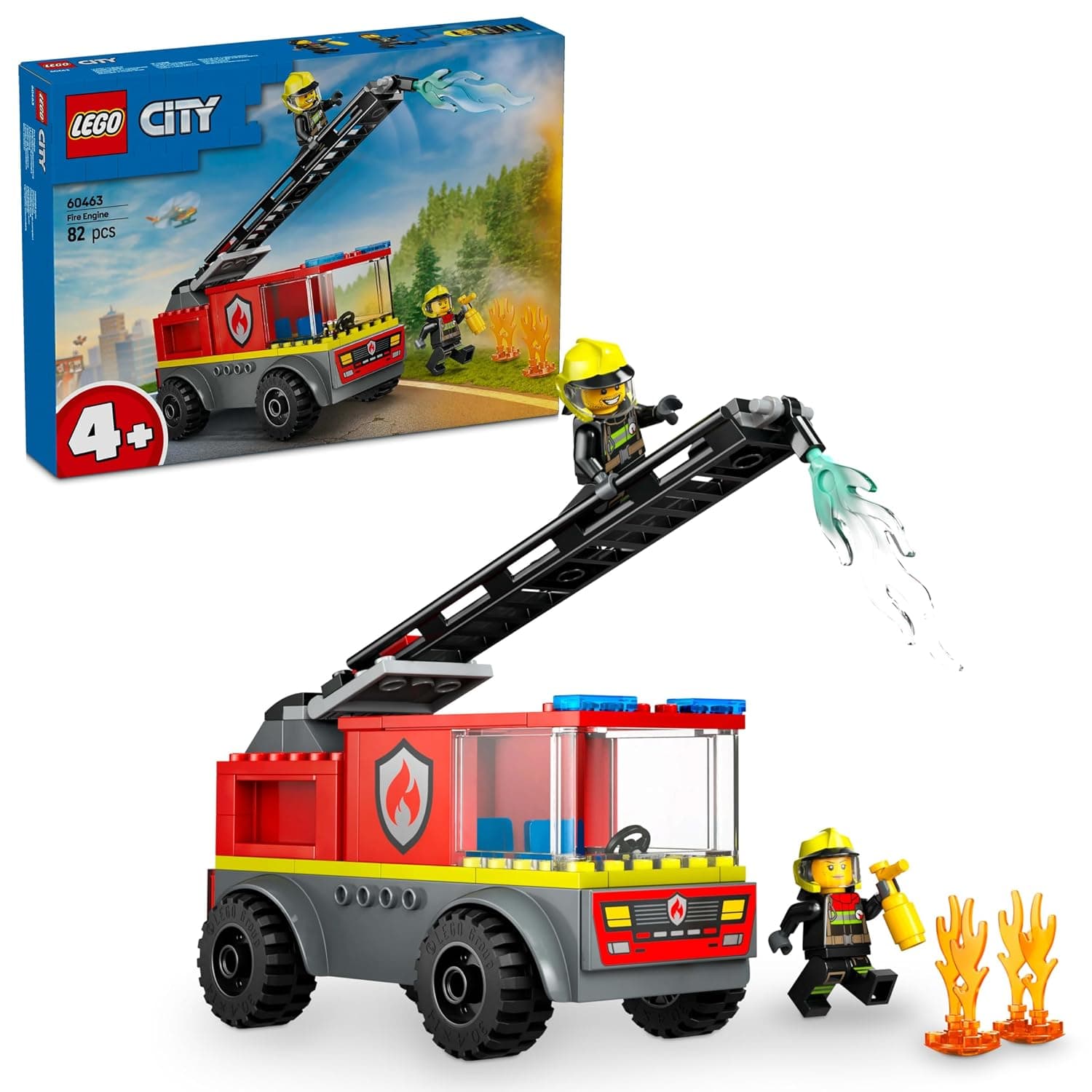 LEGO City Fire Engine with Ladder 60463 | Fire Engine Toy, Truck & 2 Firefighter Minifigures, Educational Set, Gift for 4+ Year Old Boys & Girls, 82 Pieces