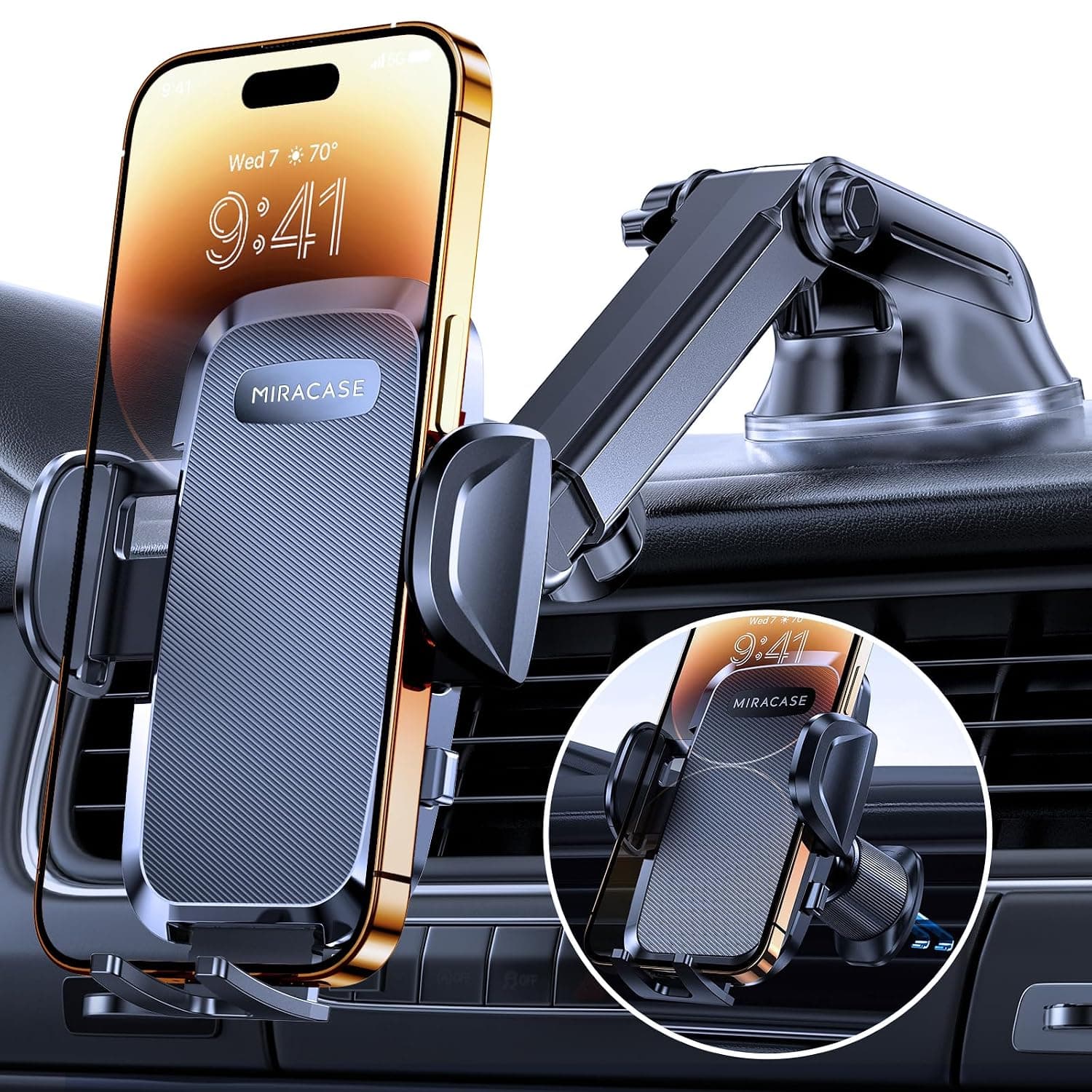 Miracase Car Phone Holder 【4-IN-1 & Powerful Suction Cup】 Phone Holder Stand Car for Dashboard Windshield Air Vent and Table, Compatible with All 4.0''-7.2'' Smartphones | Adjustable Telescopic Arm, 360° Rotation, 3-in-1 Car Phone Holder Compatible with Smartphones/GPS 4.0-7.2 Inches