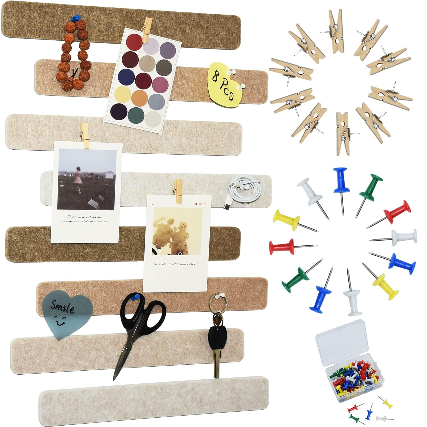 YOUDEFUL 8Pcs Bulletin Board Strips, Camel-Brown Felt Pin Board Bar Strips with 50 Pushpins, Self-Adhesive Felt Cork Board Strips for Wall to Display Your Notes, Photos, Schedules, Announcements | Felt Pin Board Bar Strips, Self-Adhesive Felt Cork Board Strips for Wall to Display Your Notes, Photos