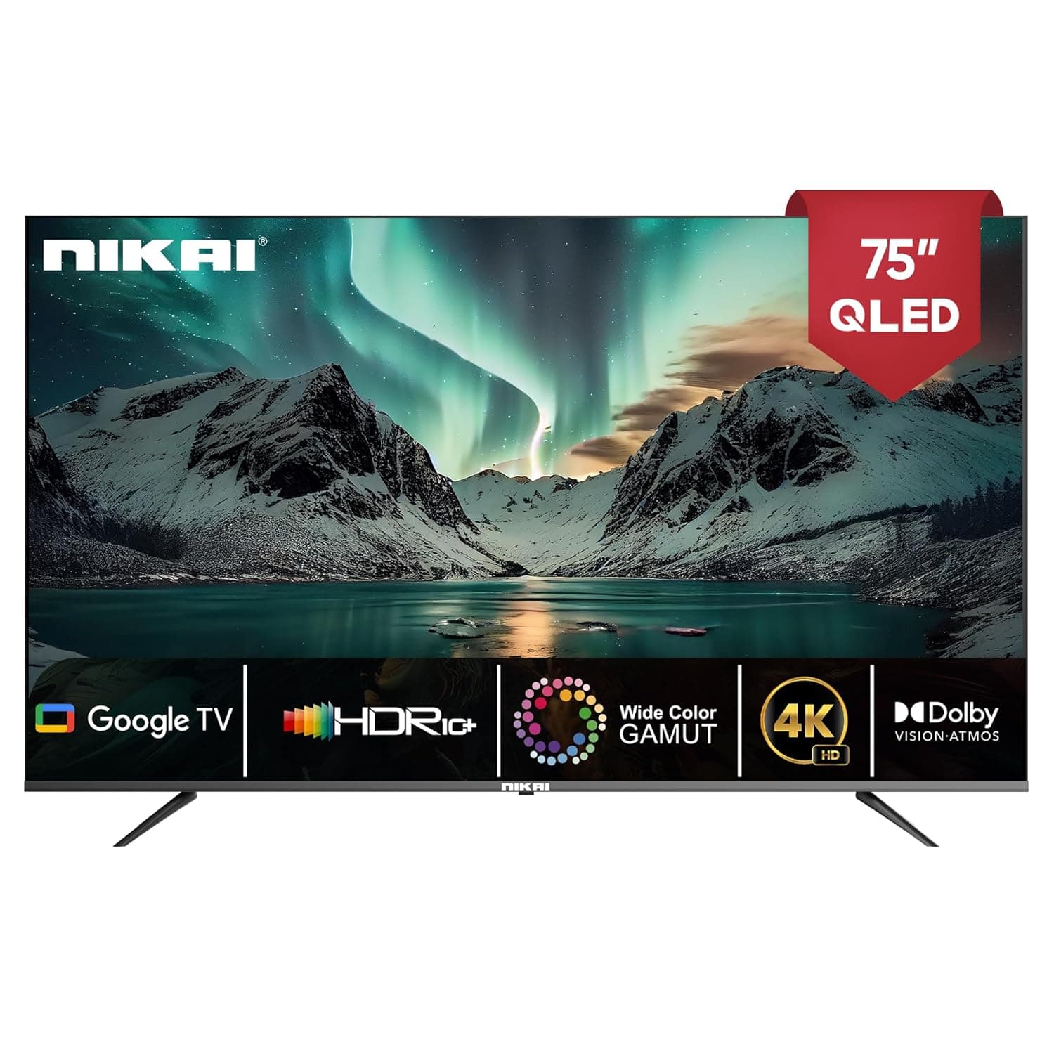 تلفزيون جوجل ذكي QLED بدقة 4K مقاس 75 بوصة بنظام تشغيل اندرويد وبحث صوتي ويوتيوب ونتفليكس وشاهد وتدرج لوني واسع 3860×2160 بكسل HDR10 دولبي اتموس كروم كاست مدمج من نيكاي موديل NNikaiG75QLED