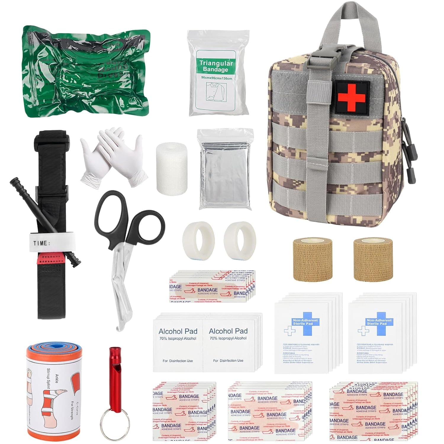 First Aid Kit, 54 Pieces Medical Tactical Bag, First Aid Trauma Set, First Aid Kit, Military, Medical Bag for Camping, Hunting, Hiking, Home, Car, Adventure