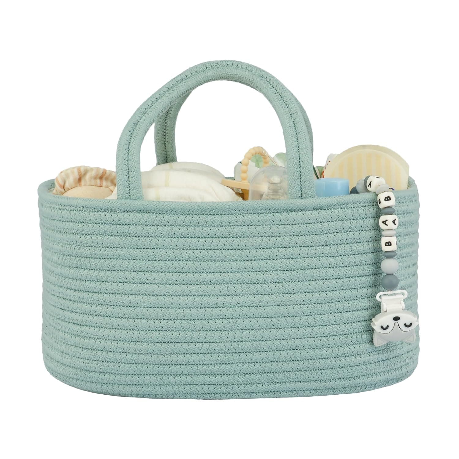 Diaper Caddy Organizer for Baby Cotton Rope Nursery Storage Bin Basket Portable Holder Tote Bag for Changing Table Car Travel Baby Shower Gifts Newborn Essentials Registry Must Haves Light Green | Nursery Storage Bin, Portable Baby Tote Bag for Changing Table or Car, Baby Shower Gifts Bag, Newborn Essentials, Registry