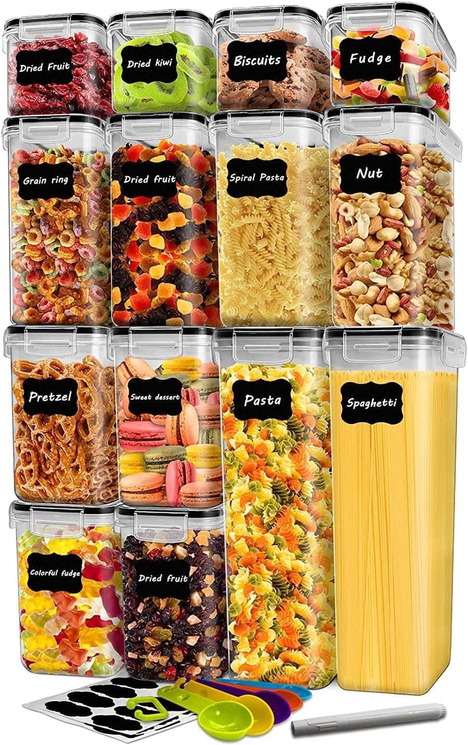 Aputue Airtight Food Storage Container Set, 14 Pcs BPA-Free Plastic Kitchen Organizers, Pantry Storage Containers for Cereal, Flour, Sugar and Dry Food with Lids and Labels