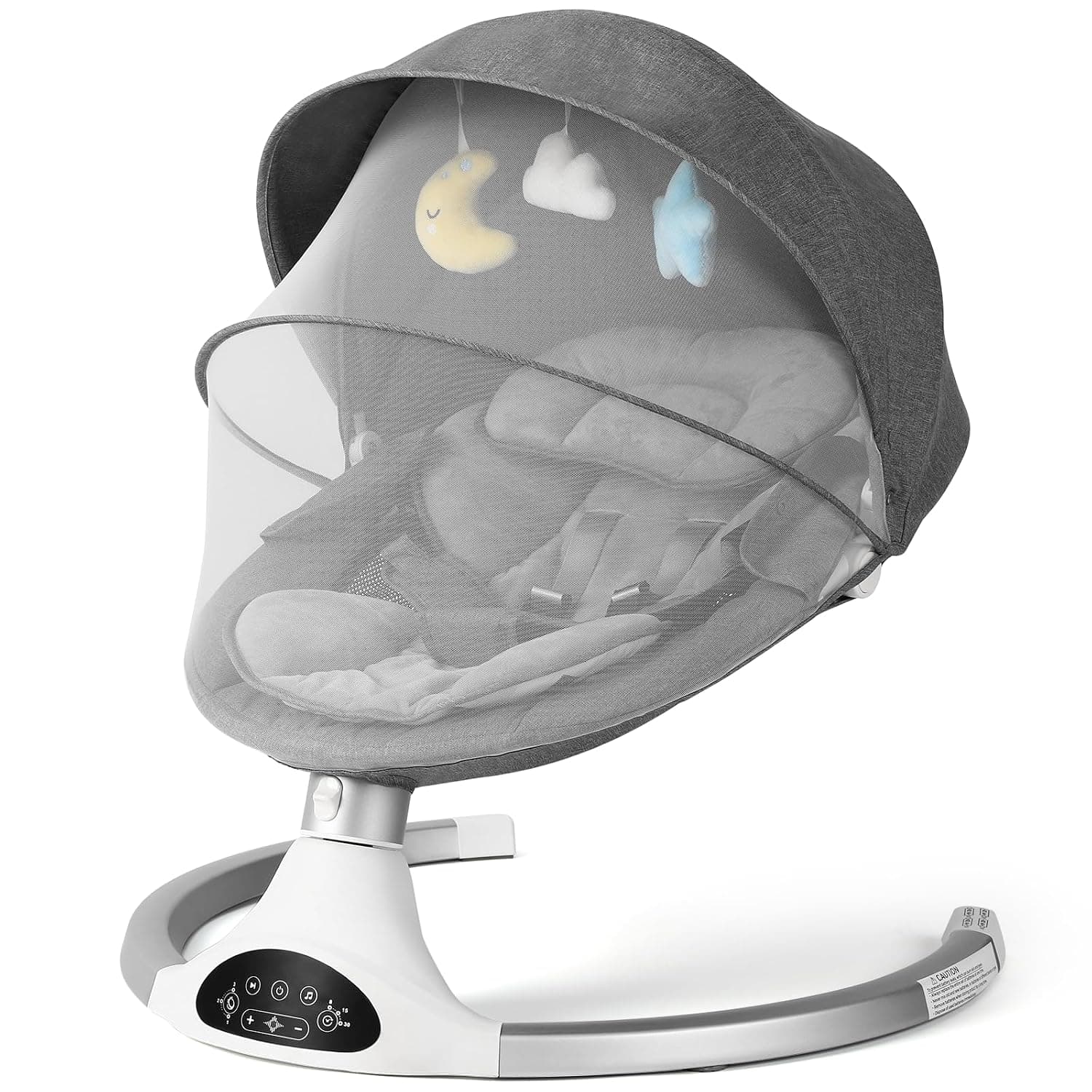 KIDINIX Baby Swing for Infants, 0-6 Months, 20 lbs, Bluetooth Rocker, 10 Lullabies, 3 Speeds, Grey, Aluminum & Fabric