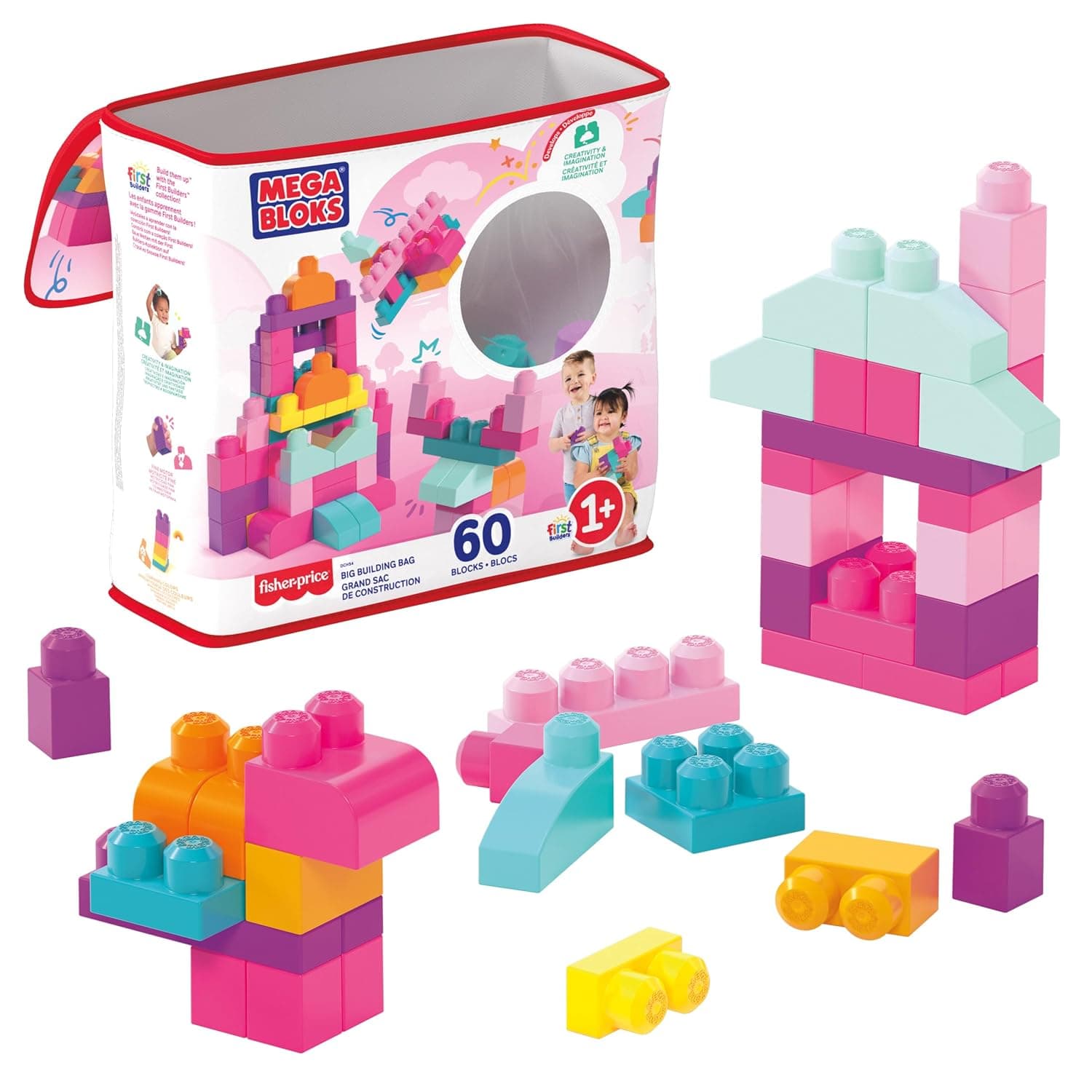 Mega Bloks Big Building Bag Building Set With 60 Big And Colourful Building Blocks, And 1 Storage Bag, Toy Gift Set For Ages 1 And Up