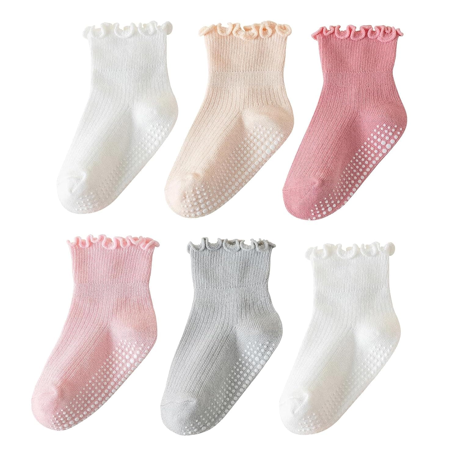 ANYANIME Toddler Socks Ruffle for Girls Baby Grip Socks Non Slip Cute Frill