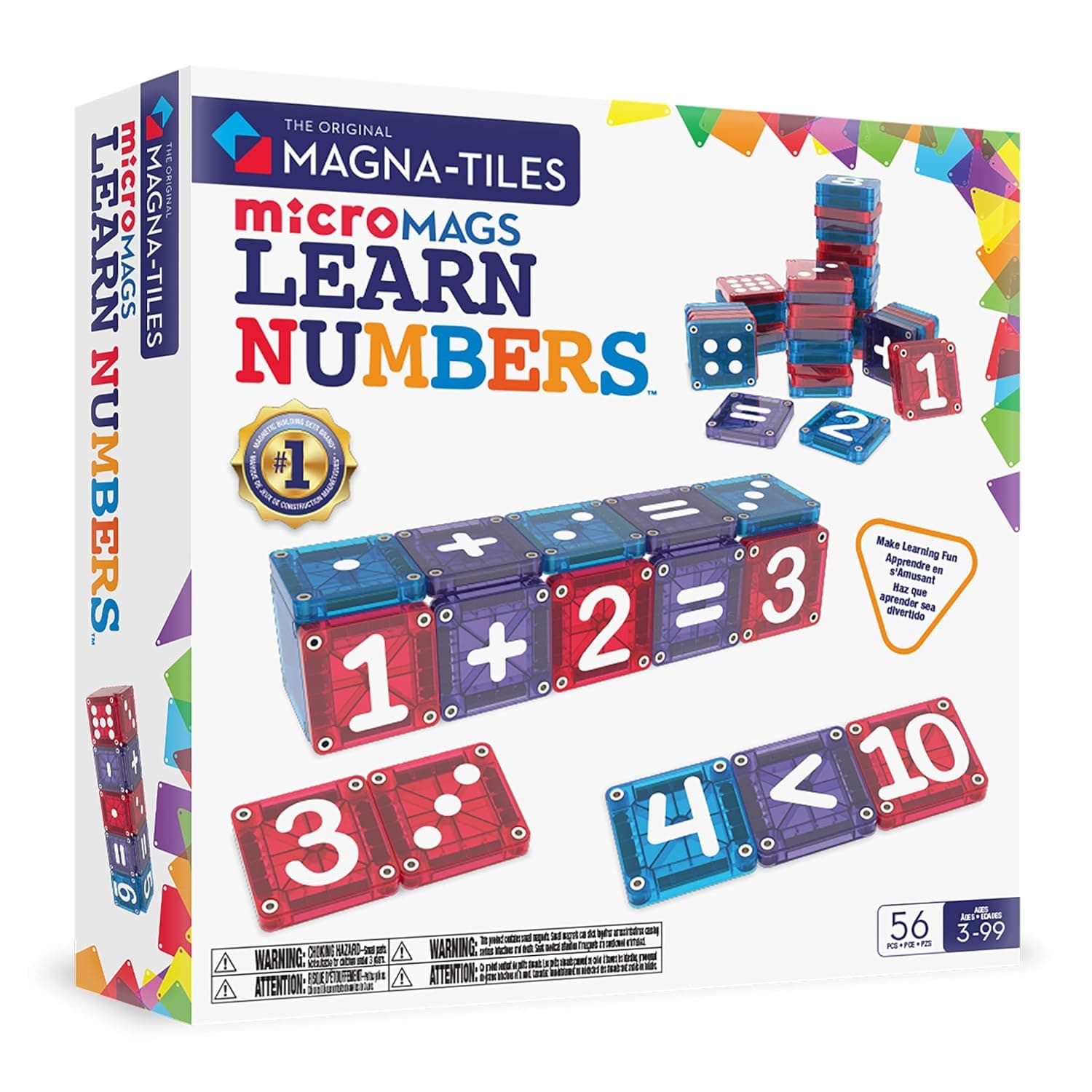 Magna-Tiles microMAGS Learn Numbers 56-Piece Magnetic Construction Set, The Original Magnetic Building Brand
