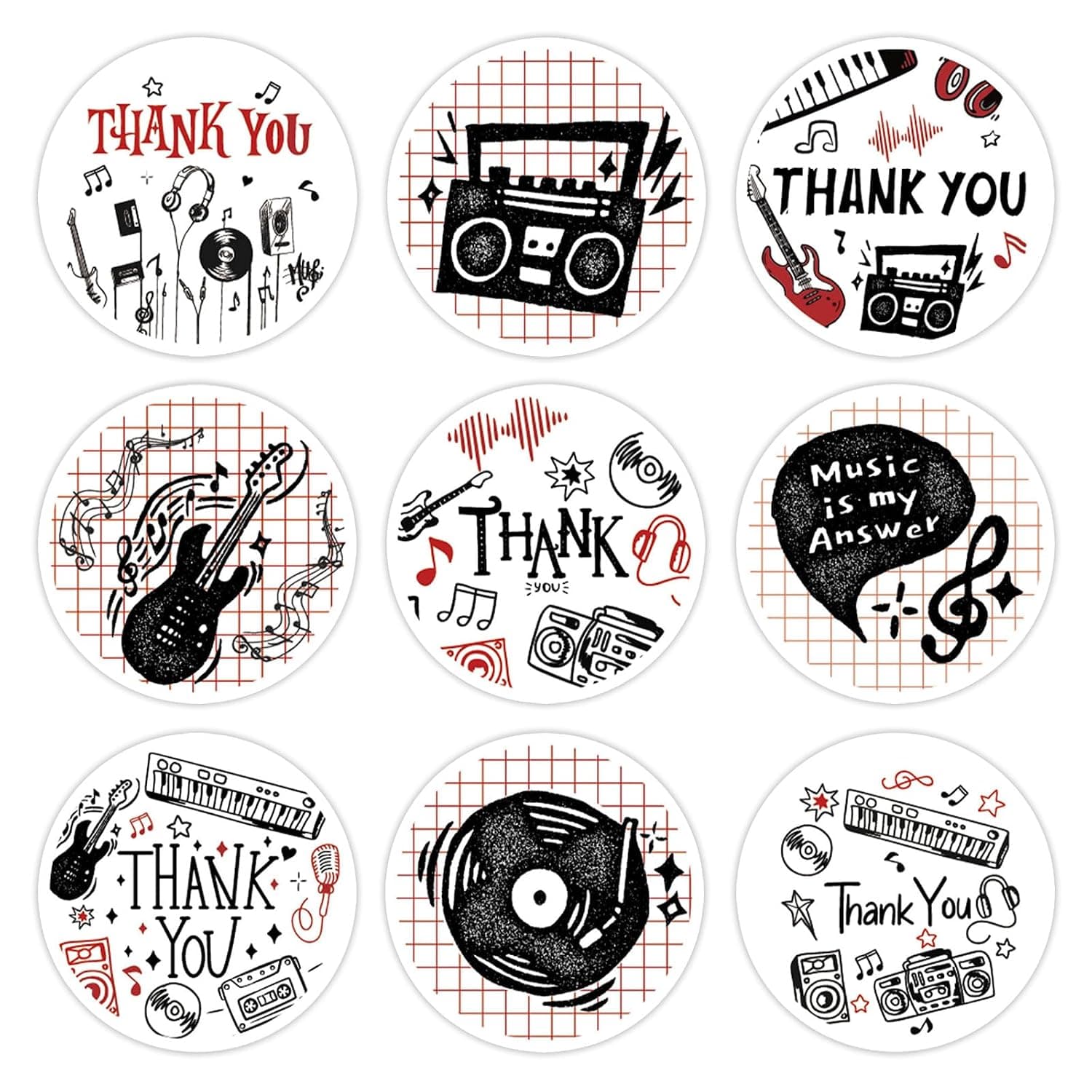 Music Thank You Sticker, 9 Different Designs, 1.2 Inch, Self Adhesive Tamper-Proof Sealing Labels, 198 Pcs, for Small Business, Gift Wrapping, Baking, Packaging (Black Notes)