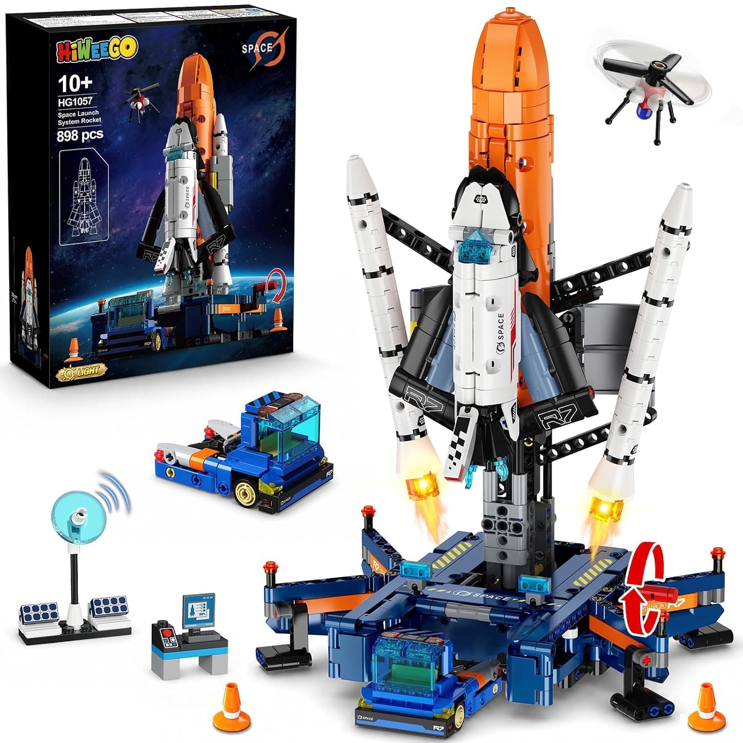 HiWEEGO Technik Space Rocket Construction Set with LED Light for 10+ Years | STEM Rocket Model Clamping Blocks, Space Toy Gift for Children from 10-12 Years Adults 898 Pieces
