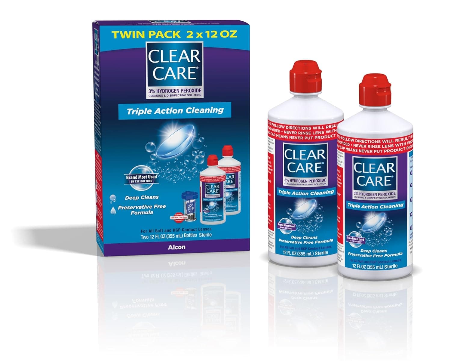 CLEAR CARE Twin Pack (12oz Each) Cleaning & Disinfecting Solution with Lens Case