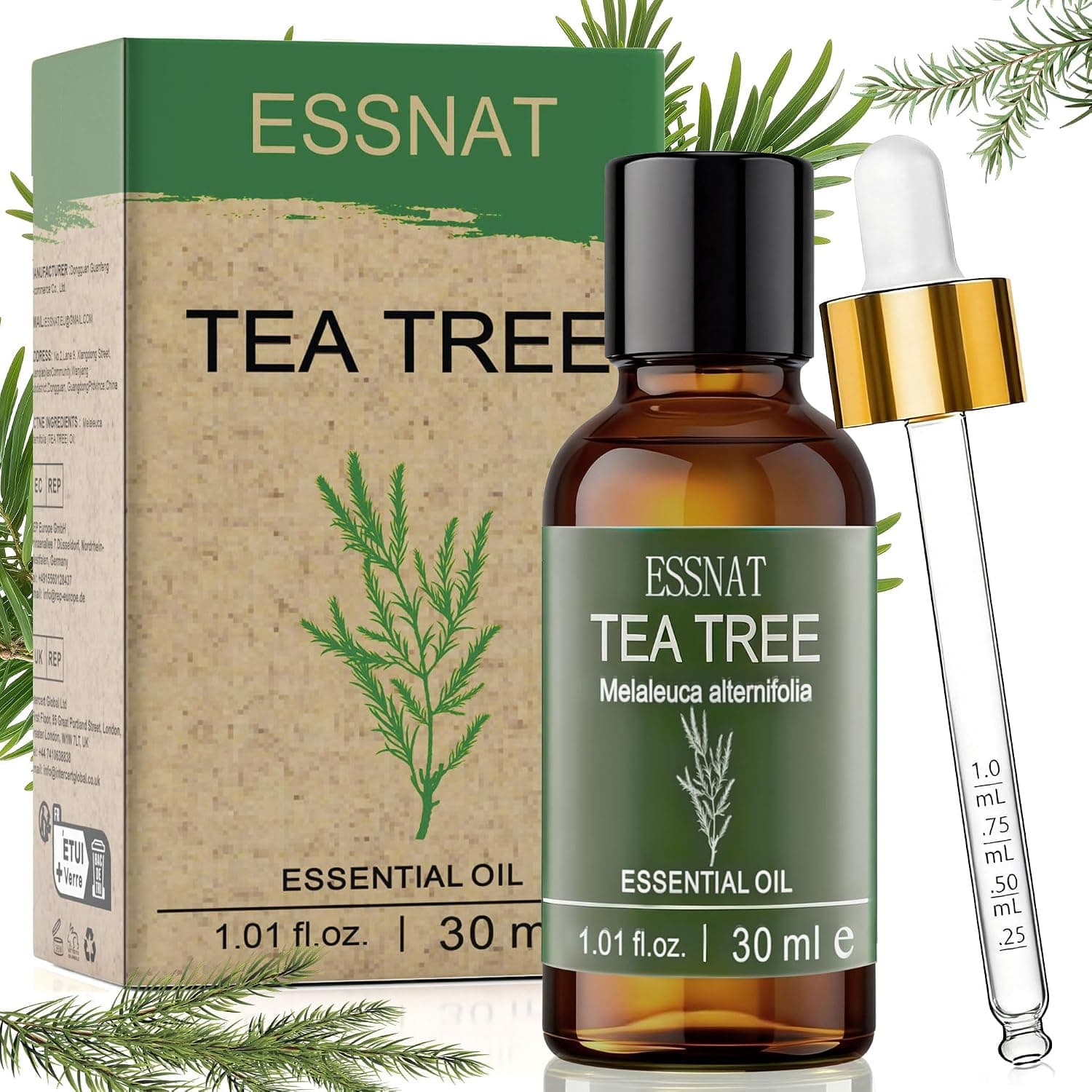 Tea Tree Oil 30ml - 100% Natural Pure Essential Oil, Melaleuca Alternifolia Essential Oils for Diffuser, Nail Care, Aromatherapy, Baths, Office, Home, Yoga and DIY