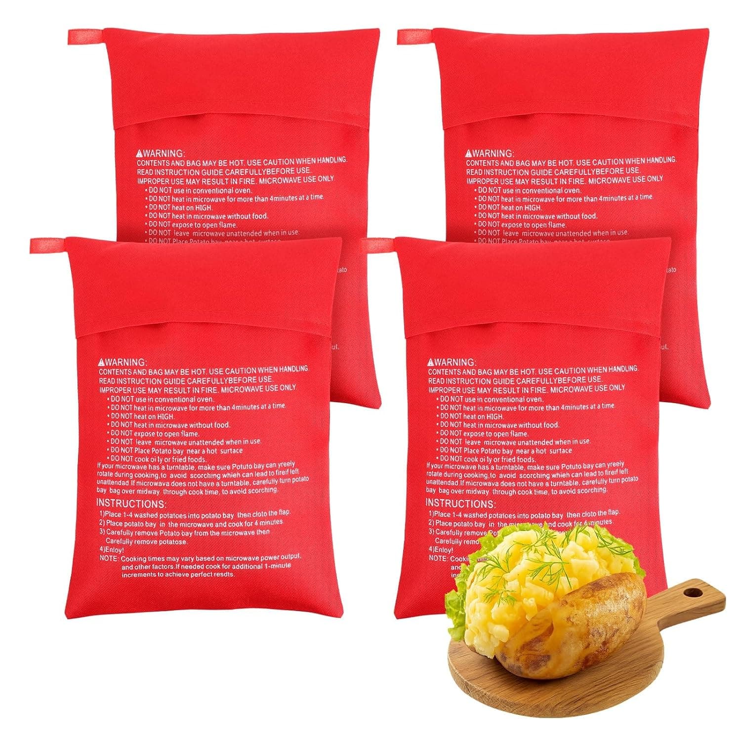 4PCS Reusable Microwave Potato Baking Bags, 9.84x7.48 Inch Polyester Steam Cooking Pouch for Vegetables Corn Bread