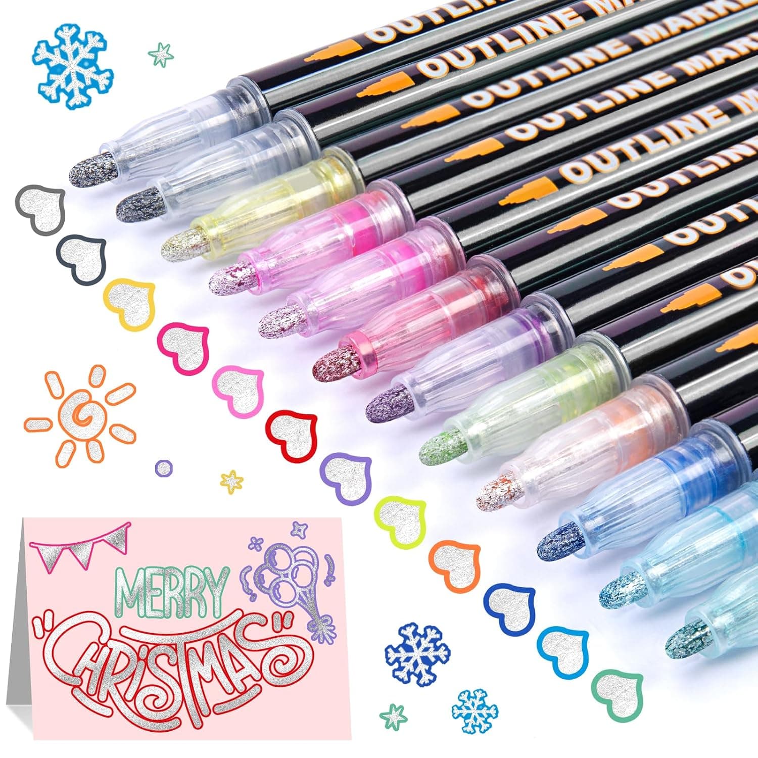 AKARUED Outline Markers for Teens & Tween Girls, Shimmer Metallic Glitter Marker, 12 Cool Pen for Doodling Drawing, Trendy Cute Arts Crafts Supplies & Stocking Stuffers for Teenage Girls