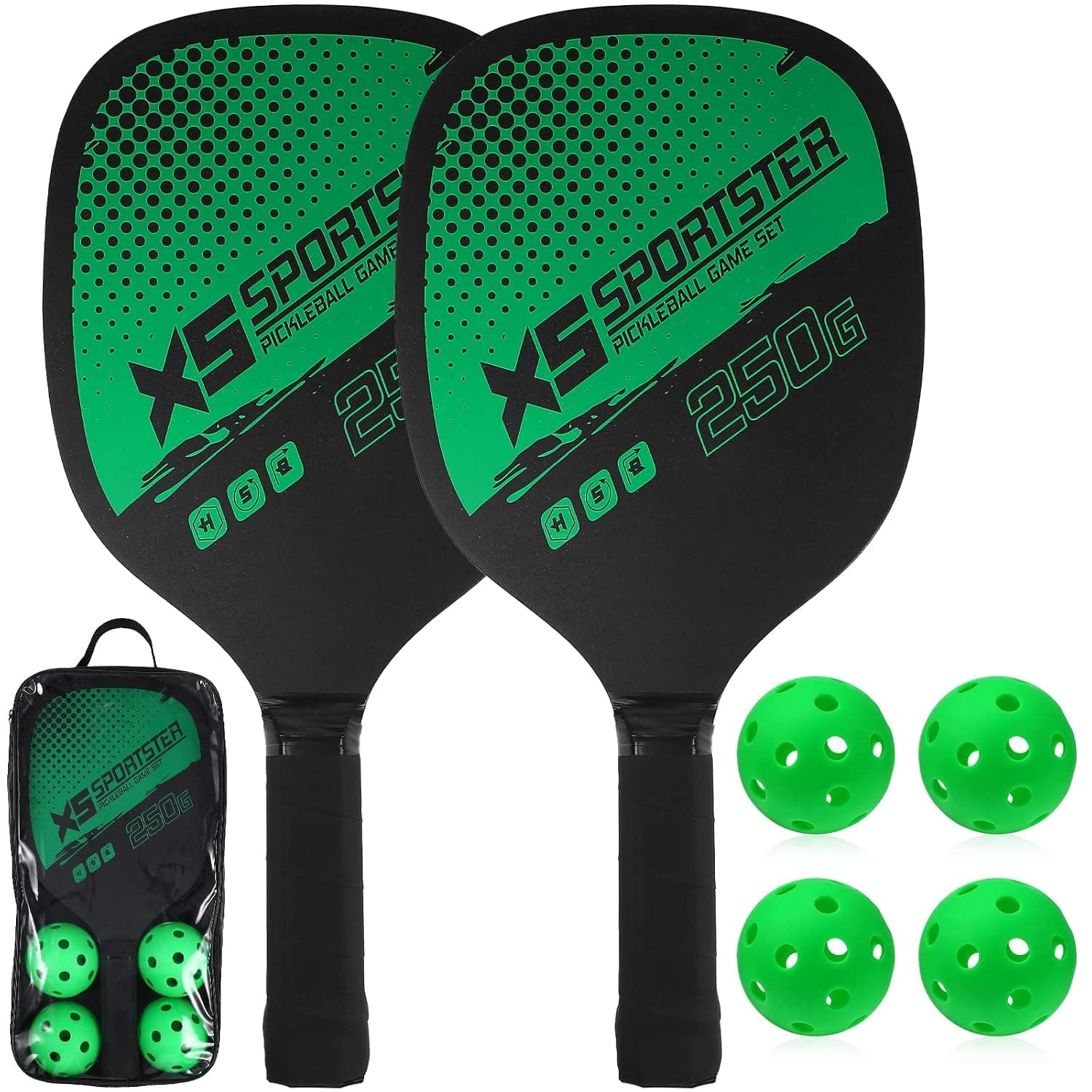 Pickleball Paddle Set with 2 Pickleball Rackets 4 Balls Pickle-Ball Equipment, Indoor & Outdoor Pickleball Balls Sports for Men Women