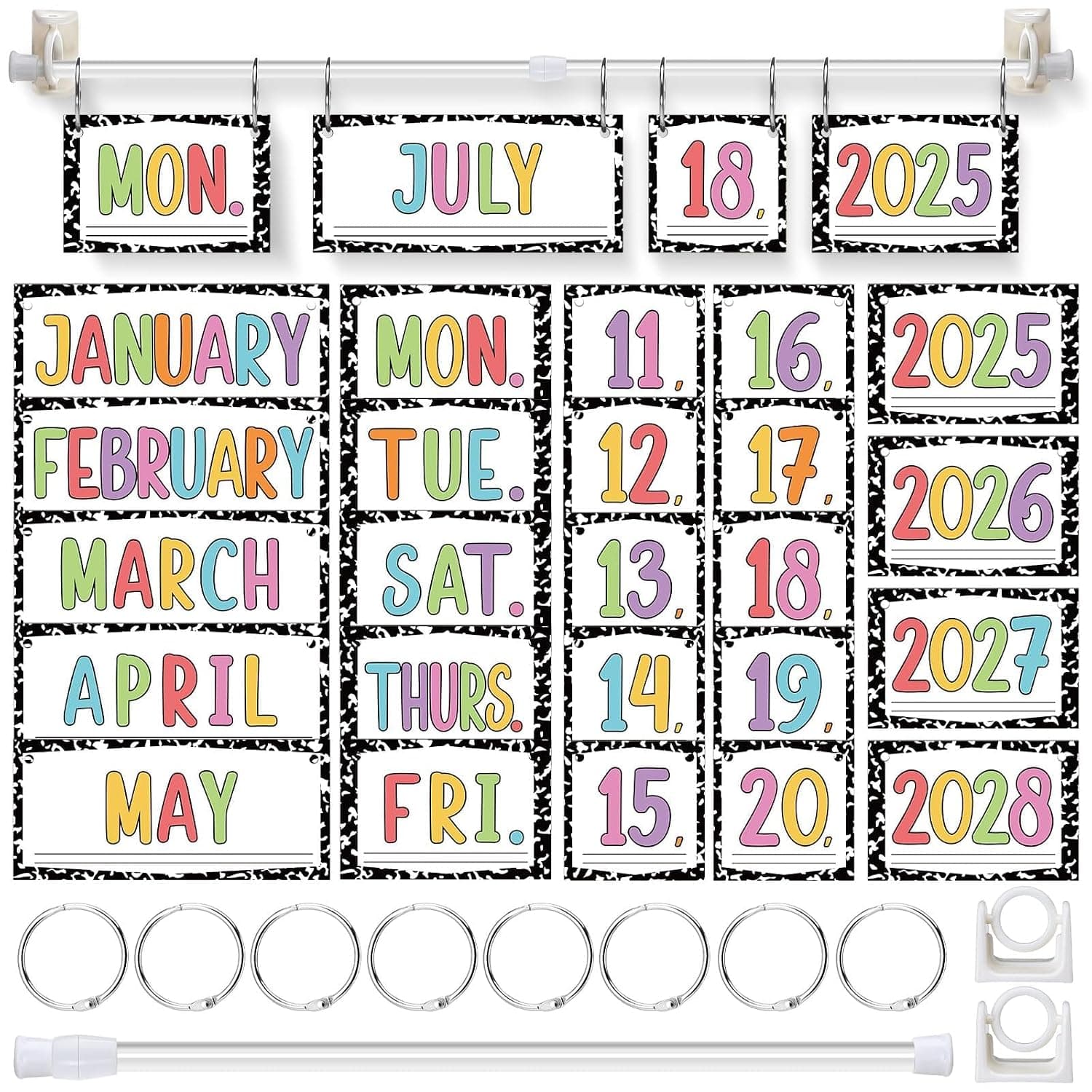 Classroom Calendar Bulletin Board Set with 54 Colorful Pastel Date Cards, Adjustable Flip Holder, School Year Planner 2025-2028, Teacher Supplies & Back to School Classroom Decor