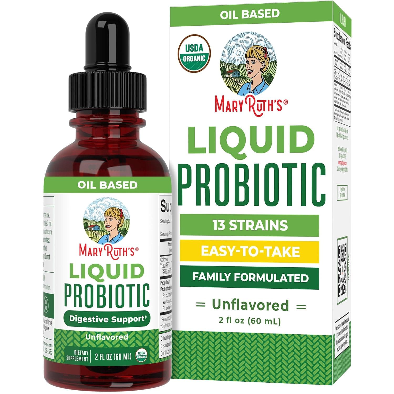 Probiotics for Women Men & Kids | USDA Organic Probiotics for Digestive Health | Acidophilus Probiotic | Gut Health & Immune Support Supplement | Vegan | Non-GMO | Gluten Free | 2 Fl Oz | USDA Organic Formula, 13 Probiotic Strains, Up to 2 Billion CFU, Gut & Digestive Support