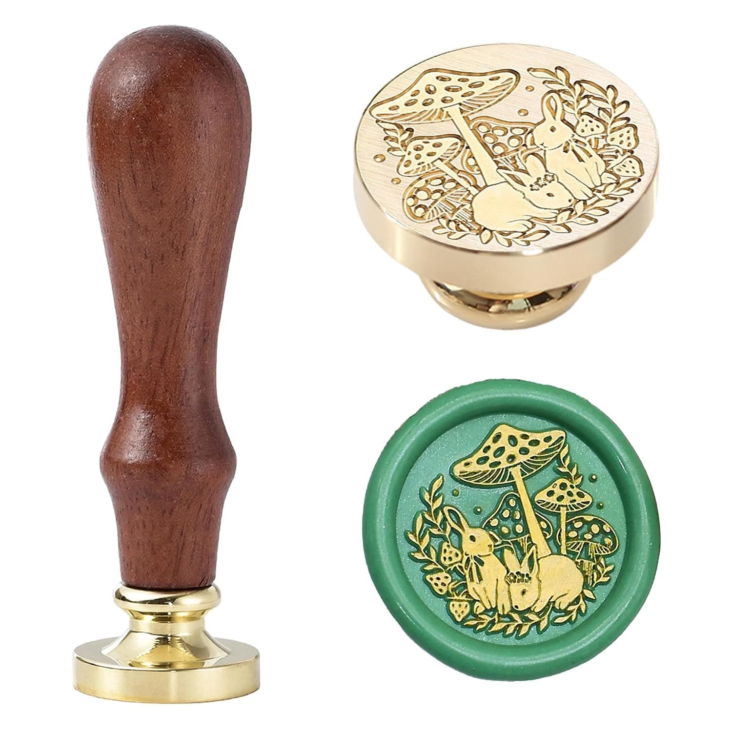 Bunny Wax Seal Stamp, Rabbit & Mushroom Sealing Stamp, Woodland Animal Brass Seal for Journaling, Envelopes, Scrapbooking & Gift Wrapping