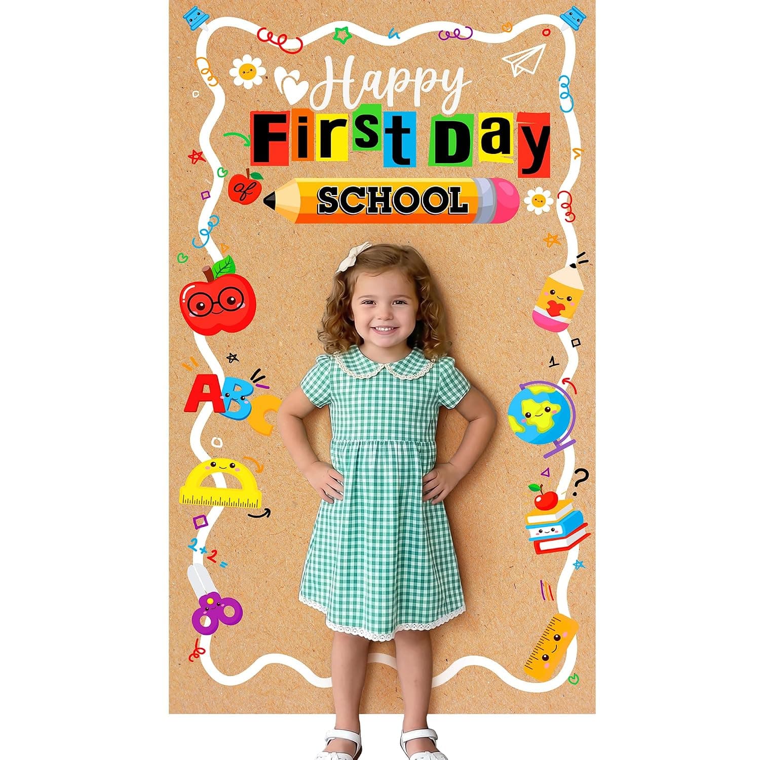 Joy Bang First Day of School Banner Backdrop Decorations, 35x63 Inch | Back to School Banner Decorations Sign Photo Props Backdrop Party Supplies for Kindergarten Home Classroom Wall Door Cover