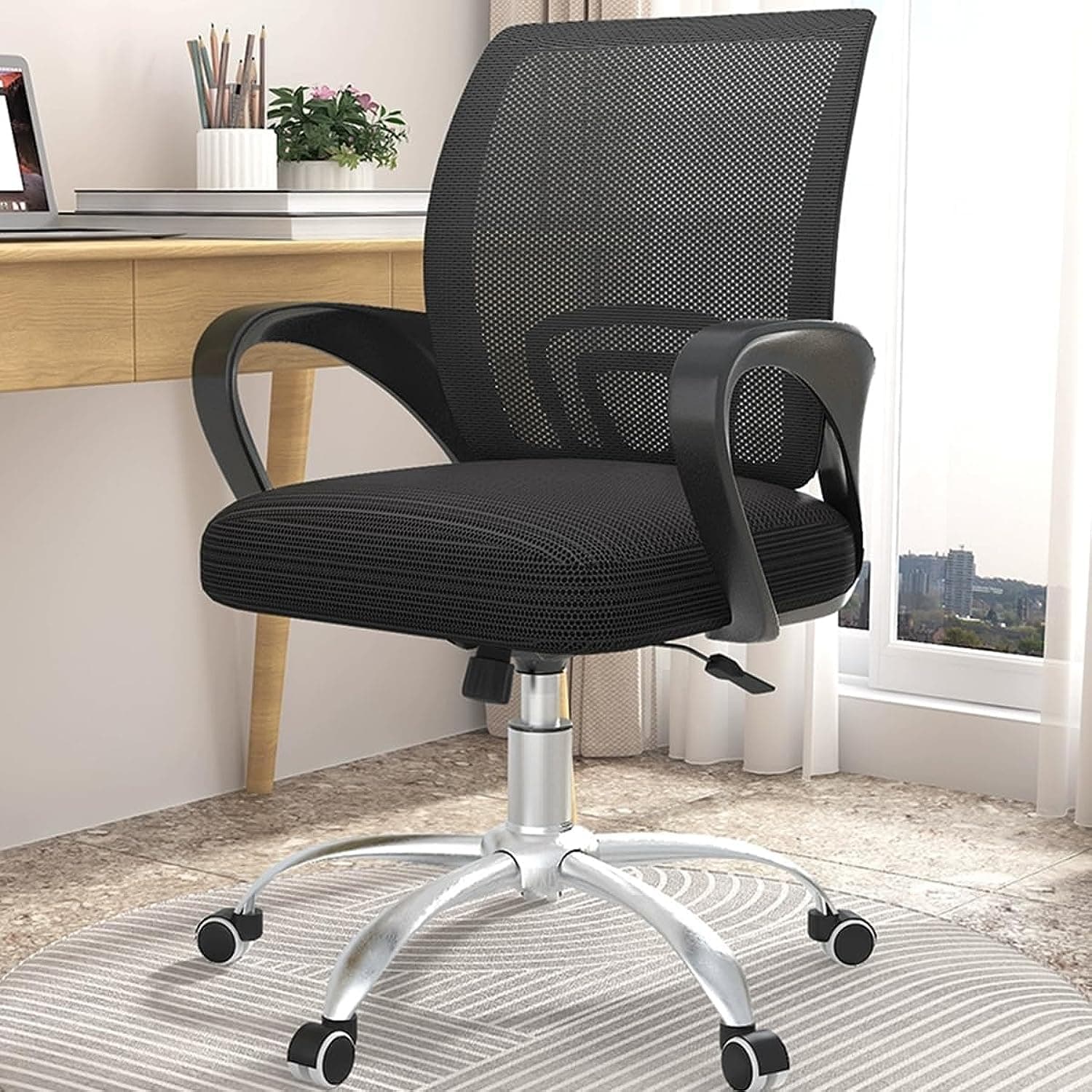 Office Chair, Desk Chair, Ergonomic Home Office Desk Chairs, Computer Chair with Comfortable Armrests, Mesh Desk Chairs with Wheels, Office Desk Chair, Mid-Back Task Chair with Lumbar Support