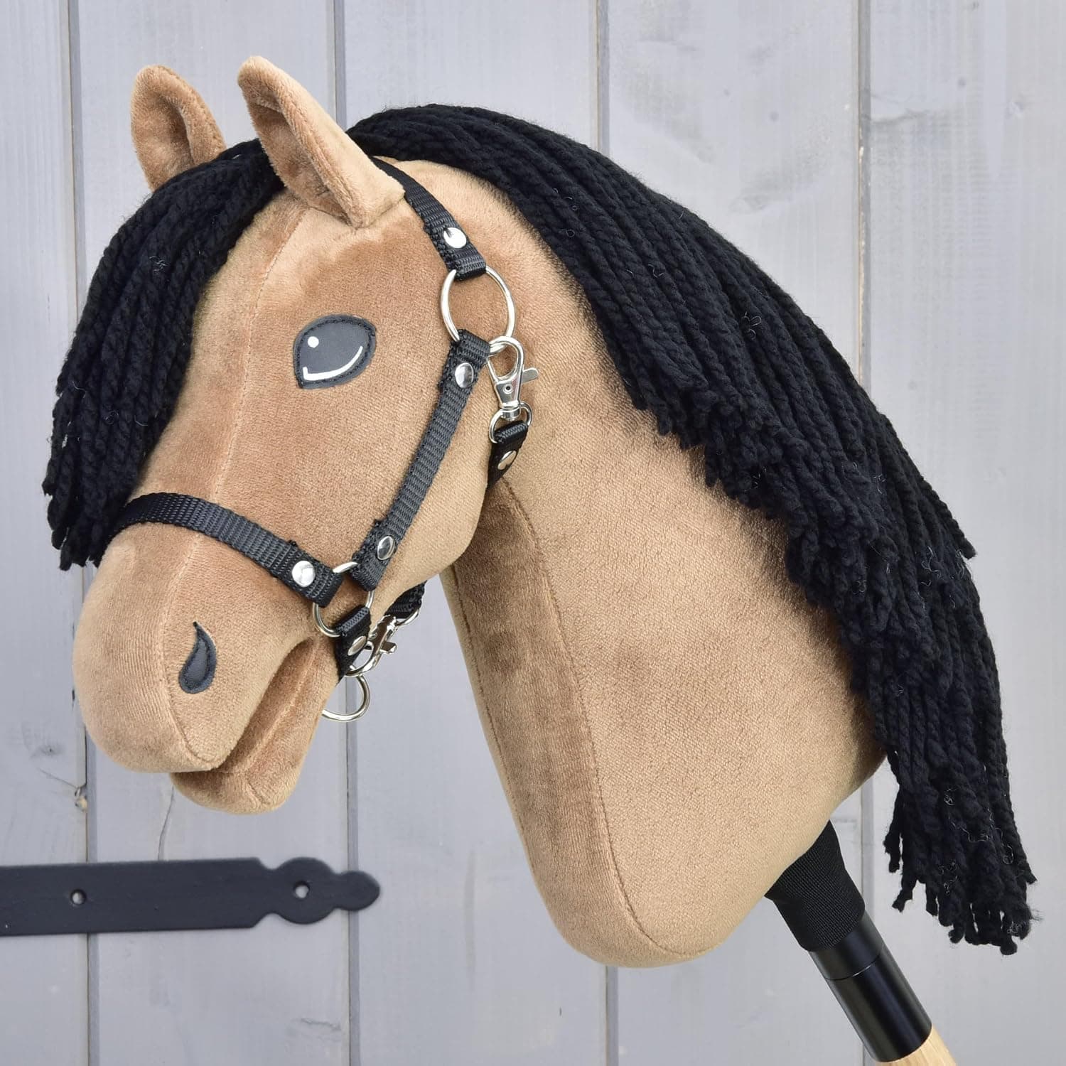 LarDen Hobby Horse Samantha | Stick Horse with Black Halter - S | Ride-On Horse Head with Stick | Handmade with Accessory | for Small and Big Kids | Realistic Hobby Horse