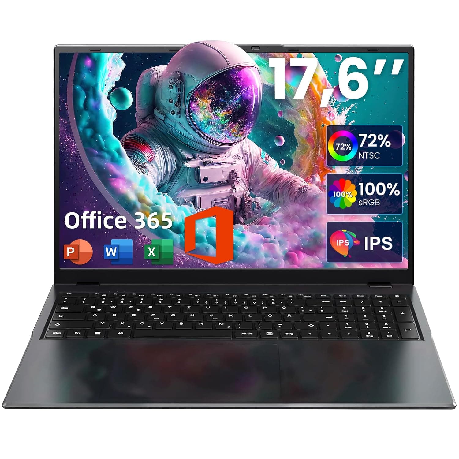 jumper Laptop 17.6 inch, Celeron Quad Core, 16GB RAM 512GB SSD + 128GB eMMC, 100% sRGB FHD Display, Includes Office 365, QWERTZ Luminous Keyboard, 7000mAh, Notebook for Students and Businesses | 100% sRGB FHD display, includes Office 365, QWERTZ luminous keyboard, 7000 mAh, notebook for students and companies