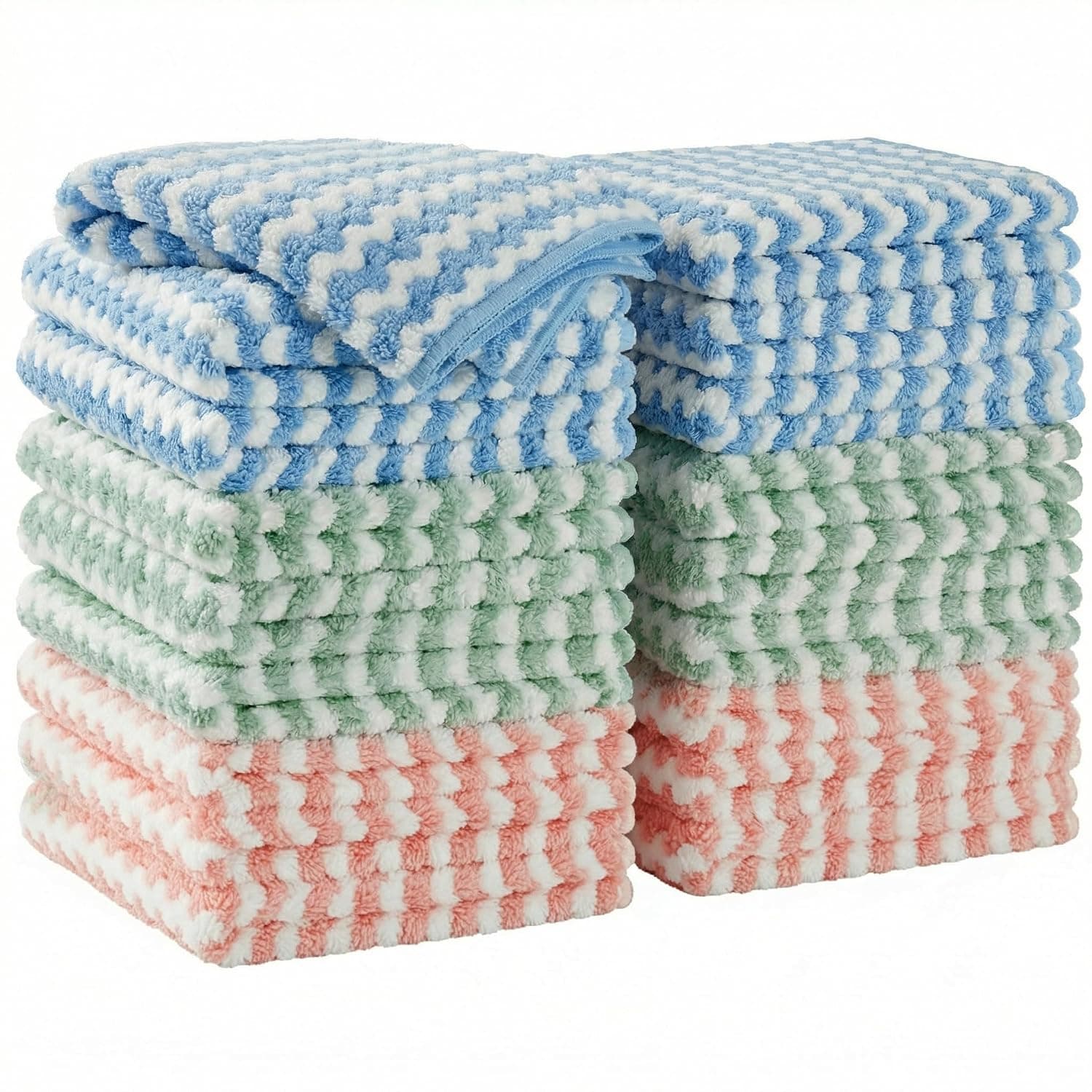 JOYMOOP 18 Pack Microfiber Cleaning Cloth, Reusable Kitchen & Household Towels for Dishes, Glass & Counters, Super Absorbent, Streak-Free, Washable Rags, 25 × 25 cm (10 × 10 in)