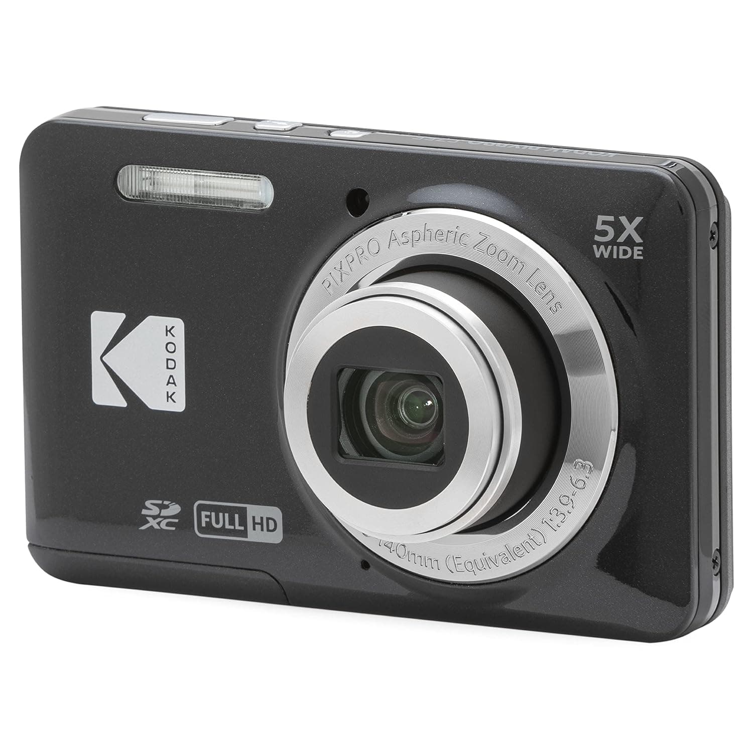 كوداك كاميرا رقمية FZ55-BK بدقة 16 ميجابكسل وتقريب بصري 5 مرات وزاوية واسعة 28 ملم بدقة 1080 بيكسل فل اتش دي 2.7 انش ال سي دي من بيكسبرو (أسود)