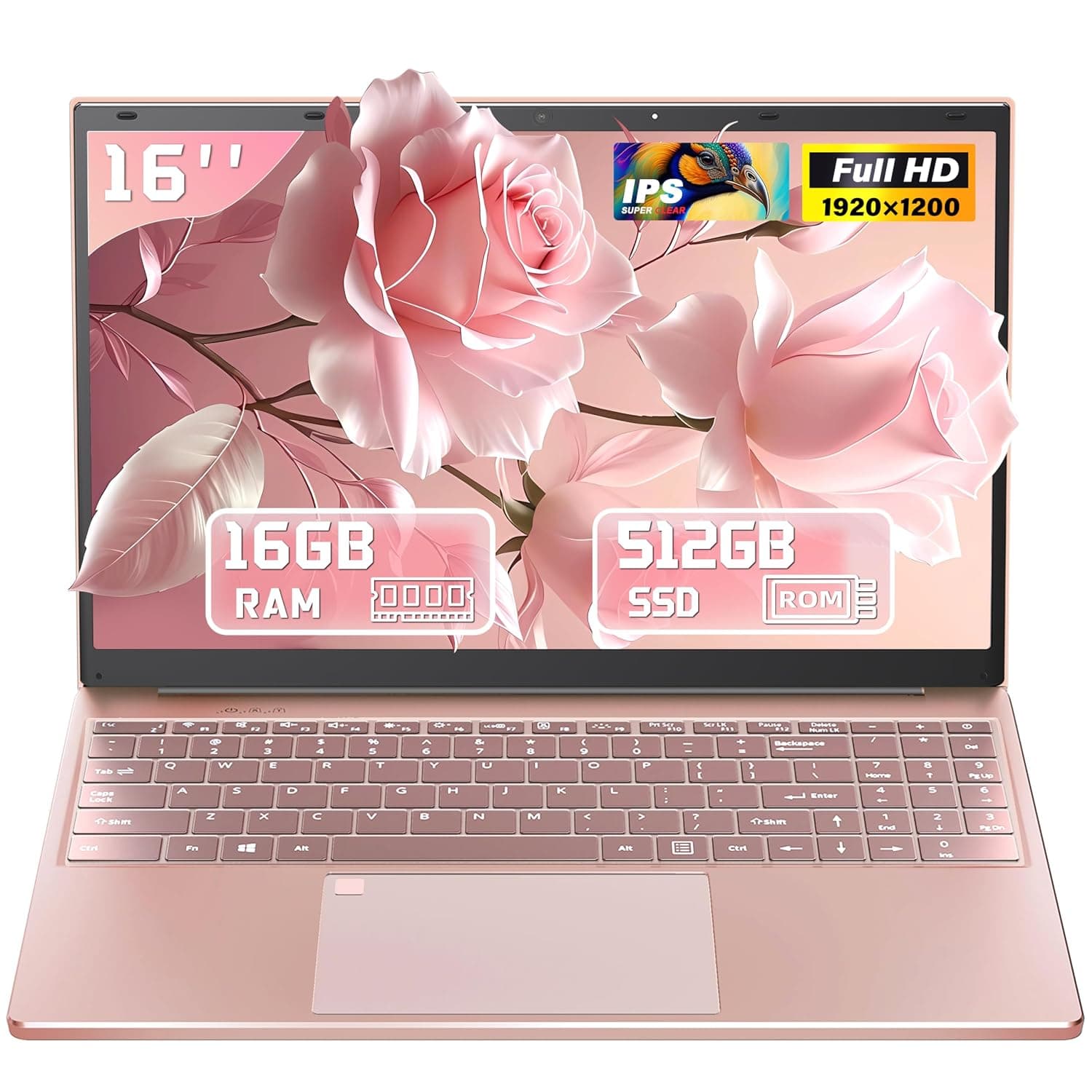 16" Rose Gold Laptop Computer for Students & Business | 16GB RAM 512GB SSD, 1920x1200 FHD IPS, 6500Y up to 3.4GHz, Backlit Keyboard & Fingerprint, USB-C Fast Charging, Win 11 Pro