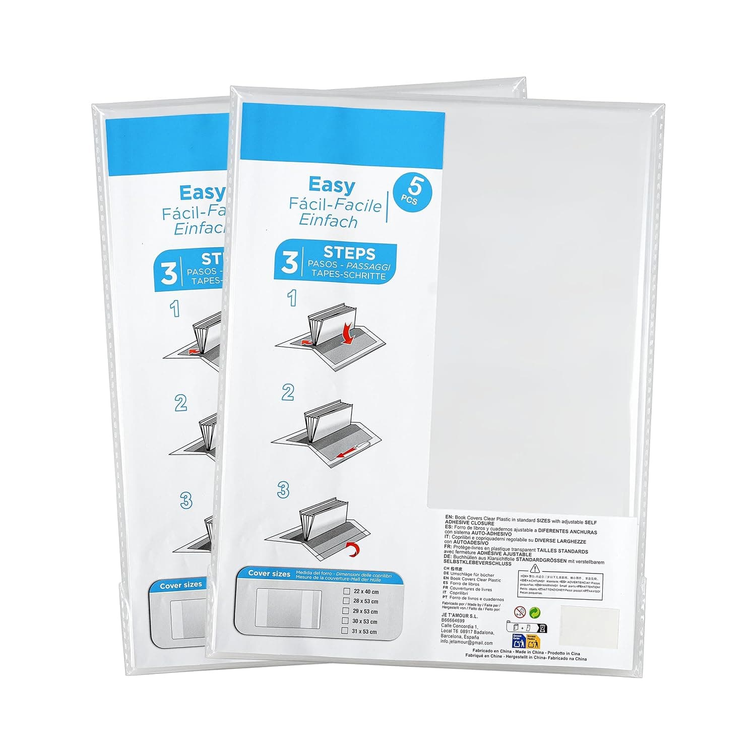 H HANSEL HOME 2 Packs of 5 Transparent Adjustable Self-Adhesive Book Liners Total 10 Liners - Polypropylene Book and Notebook Protectors, Easy School Lining, 31 x 53 cm