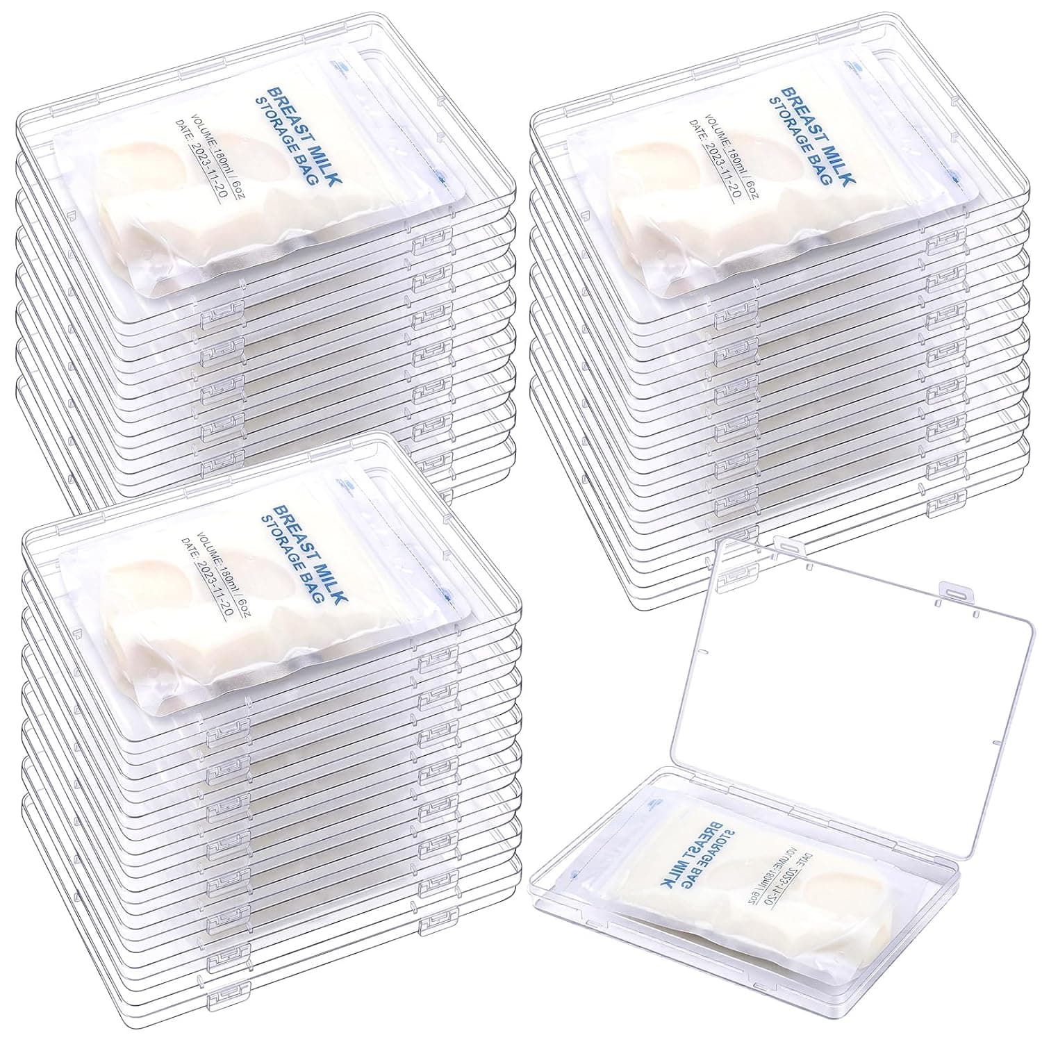 Blushtier 24 Pcs Clear Flat Breast Milk Freezer Storage Organizer | Breastmilk Storage Bag Containers, Breast Milk Freezer Tray for Breastfeeding Bag Fridge, 7.48 x 5.12 x 0.71 Inch