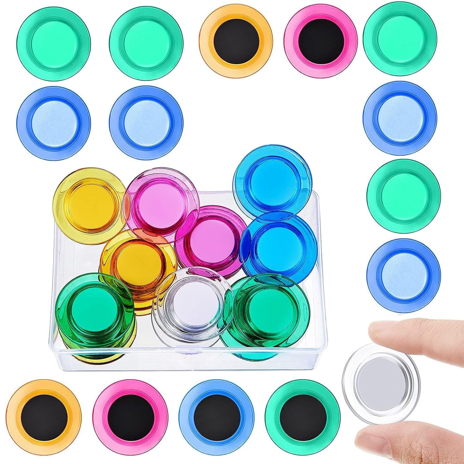 مغناطيس ثلاجة من جويز، 30 قطعة من مغناطيس السبورة البيضاء، مغناطيس ثلاجة دائري ملون للتخطيط للثلاجة، 30 ملم، مغناطيس بازرار مغناطيسية مغطاة بالبلاستيك للمدرسة والمكتب والمنزل والمطبخ