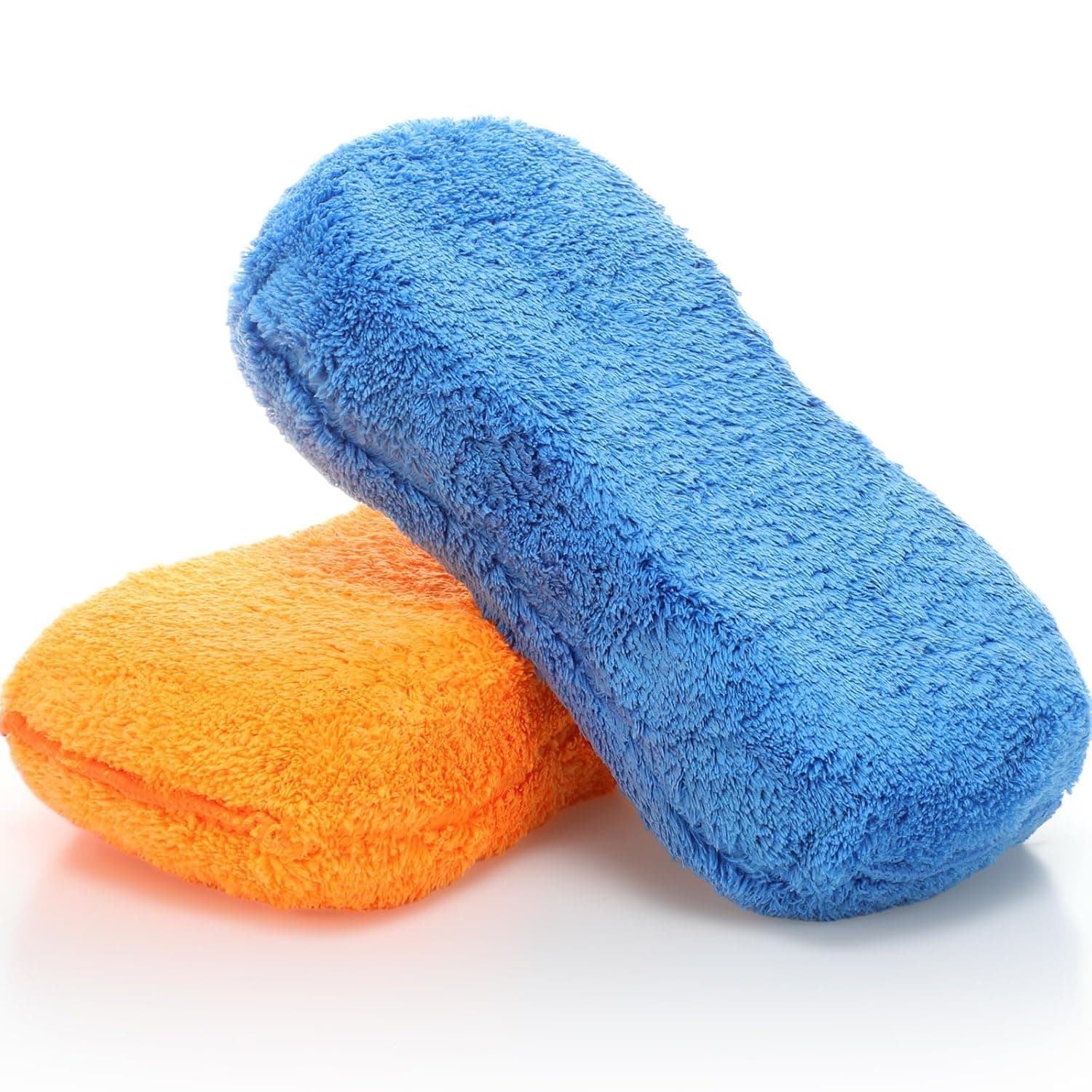 2 Pcs Large Microfiber Car Wash Sponges – Premium Non Scratch, Super Absorbent & Reusable Cleaning Pads for Cars, Trucks, Motorcycles, Detailing, and Auto Care (Blue & Orange)