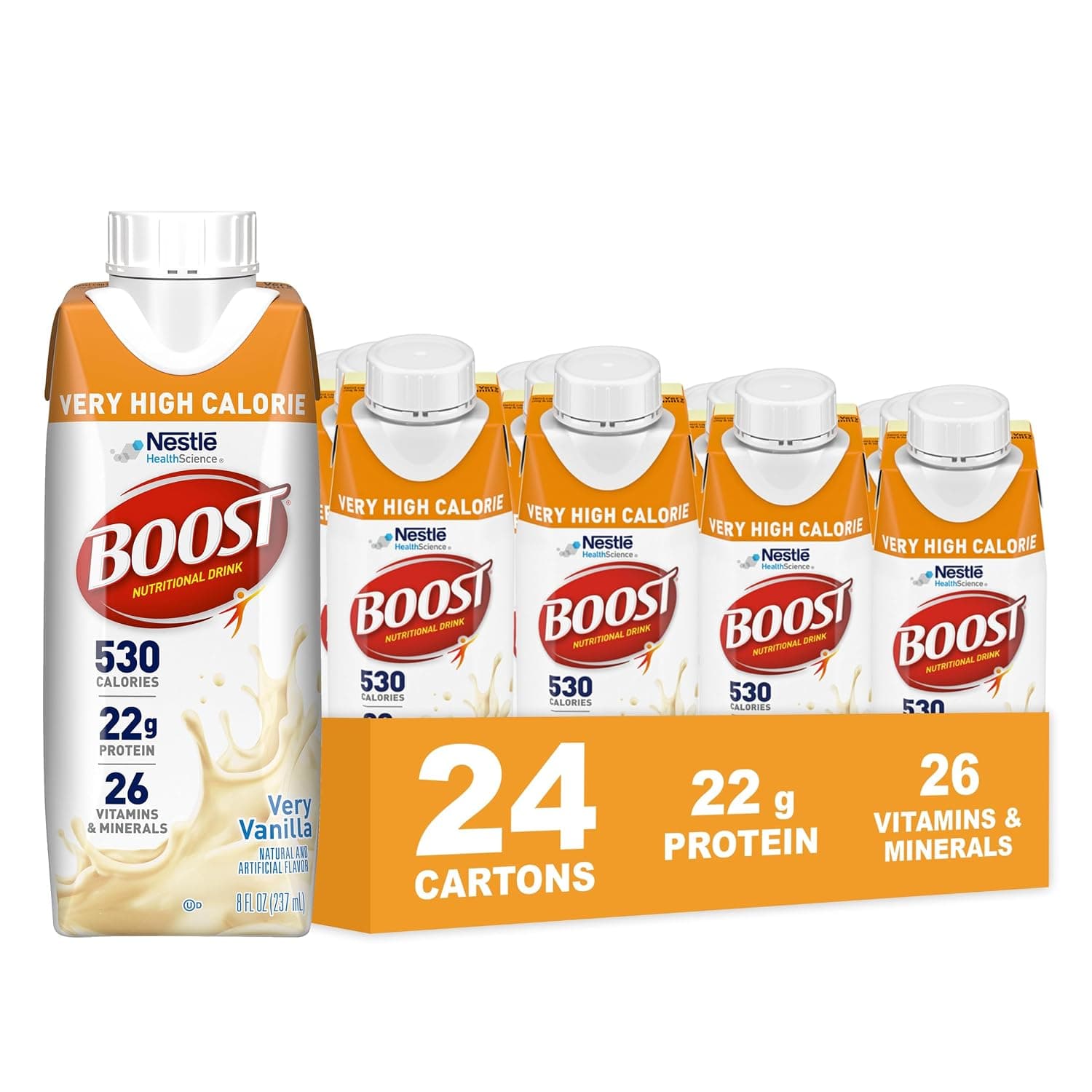 BOOST Very High Calorie Nutritional Drink, Very Vanilla, 8 Fl Oz (Pack of 24)