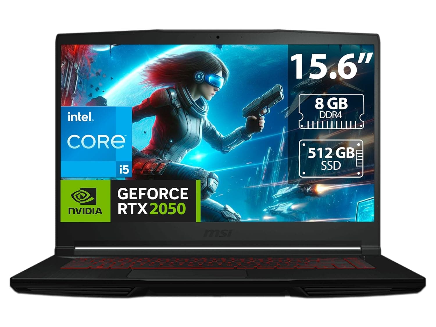 MSI Gamer Laptop Thin GF63, Intel Core i5, 8GB RAM, 512GB SSD, 15.6" Display, NVIDIA GeForce RTX 2050, Windows 11 Home, English Keyboard