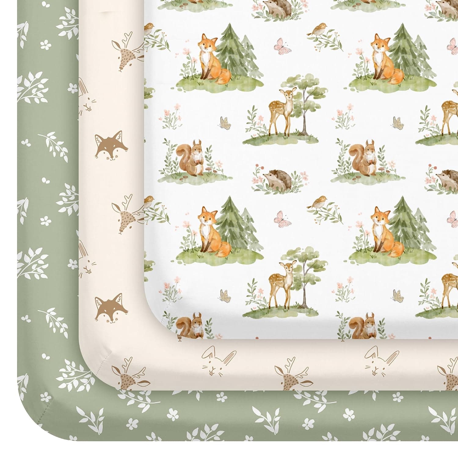 Pack and Play Sheets Fitted, 3 Pack Mini Crib Sheets, Stretchy Playard Sheet, Compatible with Graco Pack N Play Mattress, Soft and Breathable Material, 38"x26" Green Jungle Animals