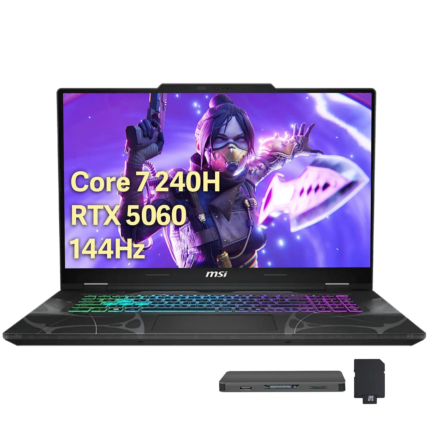 msi Cyborg 15.6" 144Hz FHD IPS Gaming Laptop, Intel Core 7-240H, 16GB RAM,1.5TB Storage (512GB SSD+1TB Docking Station), GeForce RTX 5060, Backlit Keyboard, HD Webcam, Wi-Fi 6E, Win 11 Pro, Black