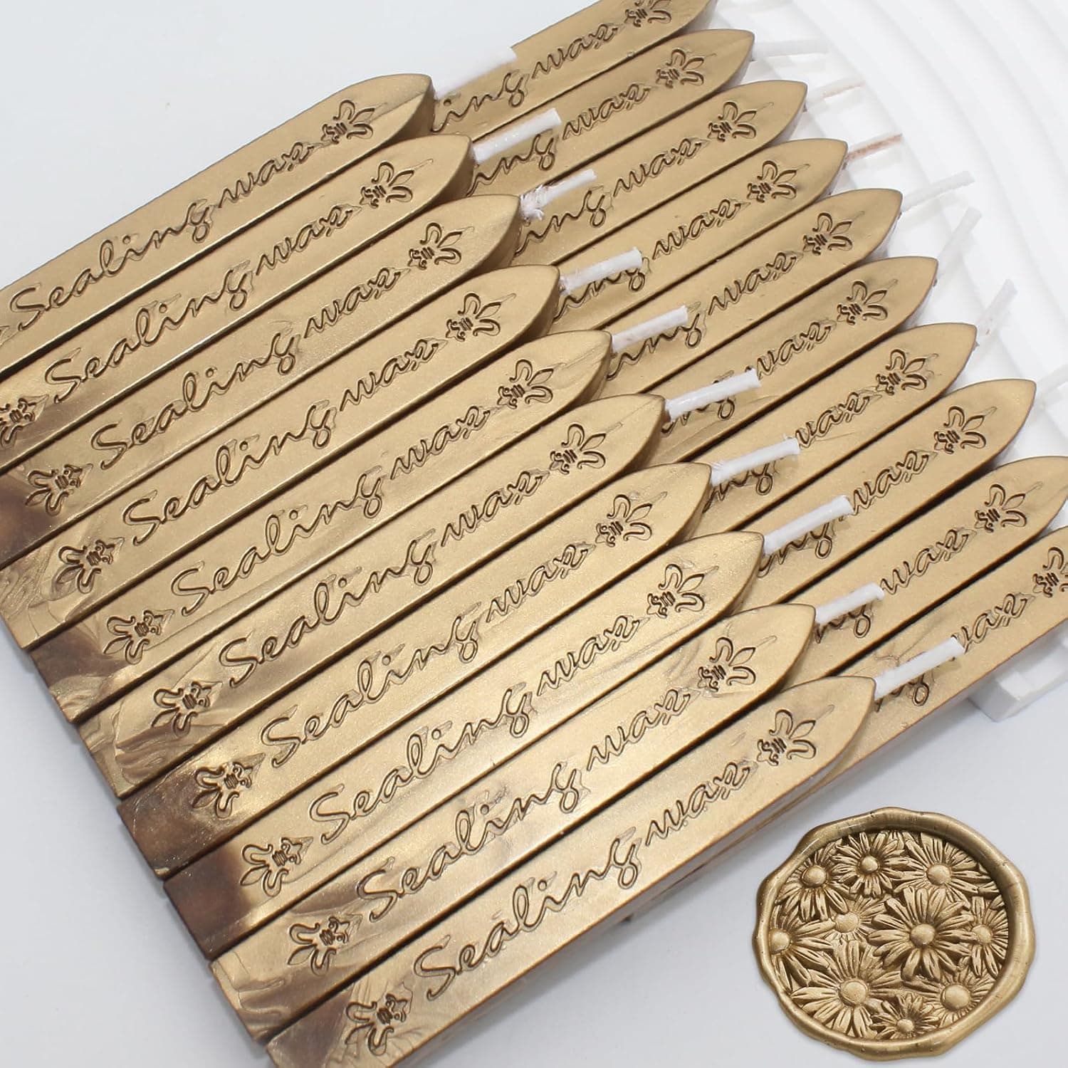 Antique Gold Wax Seal Sticks - 10pcs Vintage Sealing Wax Sticks with Wicks for Stamp Seals, Antique Wax for Wedding Invitation Craft and Gift Wrapping