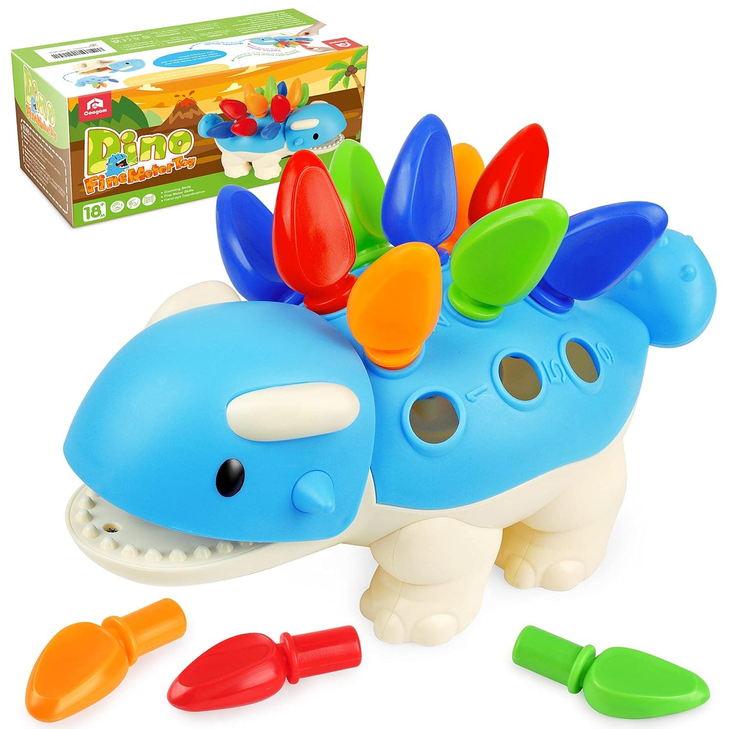 Coogam Dinosaur Fine Motor Skills Toy, Spike The Ankylosaurus Toys 13 Pcs, Sorting Stacking Dino Color Recognition Montessori Educational Gift Game for 2 3 4 Year Toddler