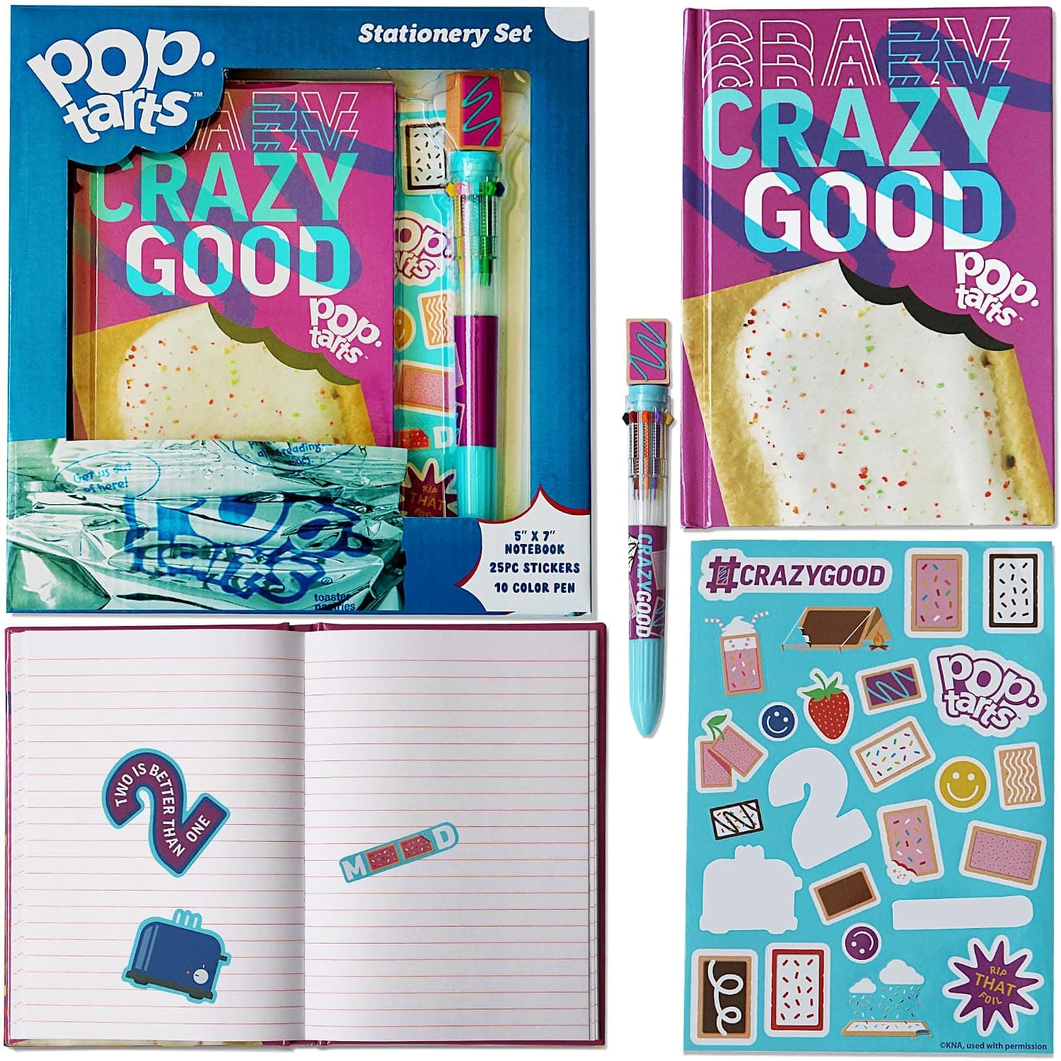 ABG Accessories Purple PopTarts Notebook for Kids with Stickers and Multicolor Pen Set for Kids, Gift for 6 7 8 Year Old Girl Boy Birthday