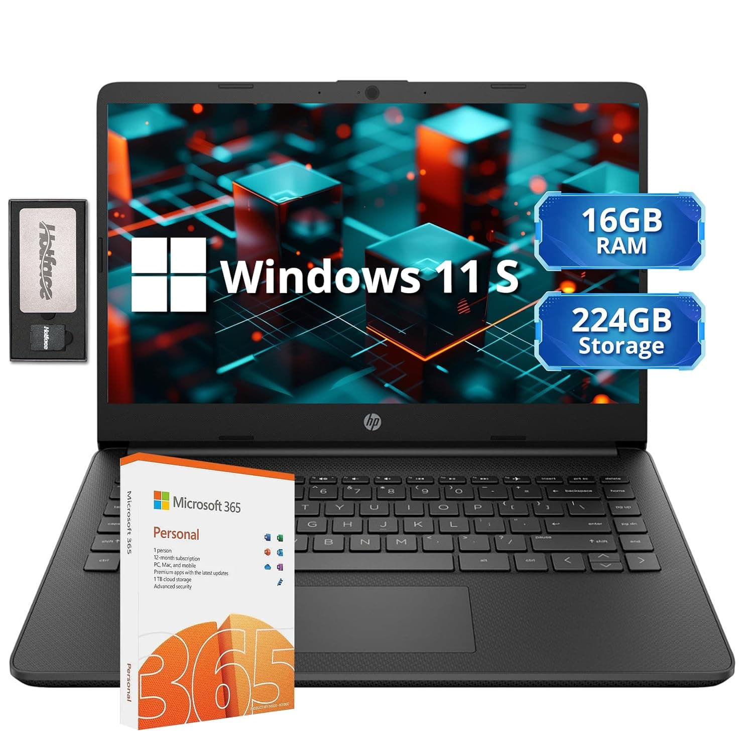 HP Stream 14" HD Lightweight Laptop, Intel Celeron N4120, 16GB RAM, 192GB Storage(64GB eMMC + 128GB USB Card), Intel UHD Graphics, HD Webcam, 1 Year Office 365, WiFi, Bluetooth, HDMI, Win 11s, Black