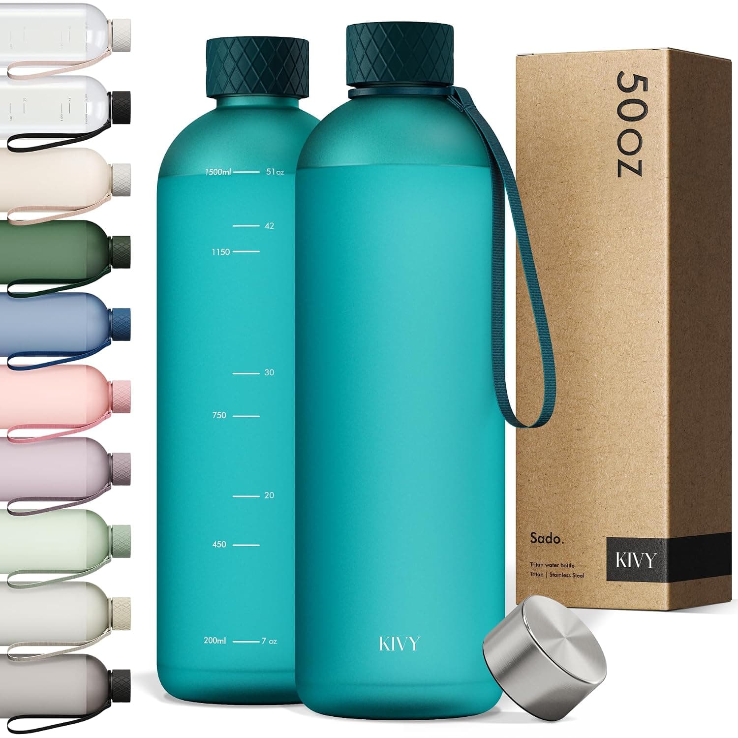 KIVY Tritan Water Bottle 1.5 Litres – Suitable for Carbonated and Leak-Proof – for Sports, School & Office – Drinking Bottle 1.5 Litres – Sports Water Bottle Gym – Water Bottle Suitable for Fizzy