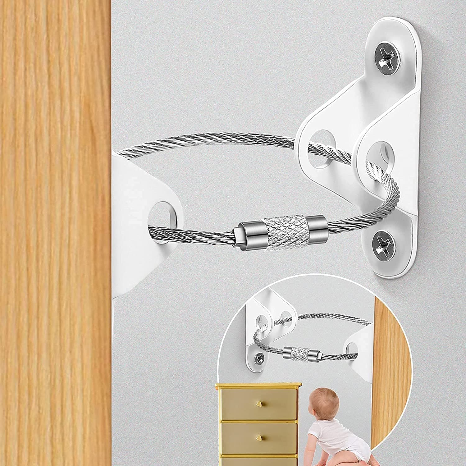 SYOSI Baby Safety Furniture Straps - Adjustable Wall Anchors for Securely Preventing Falling Furniture - 400 Pound Capacity - Earthquake Protection for Toddlers and Pets - 10 Pack