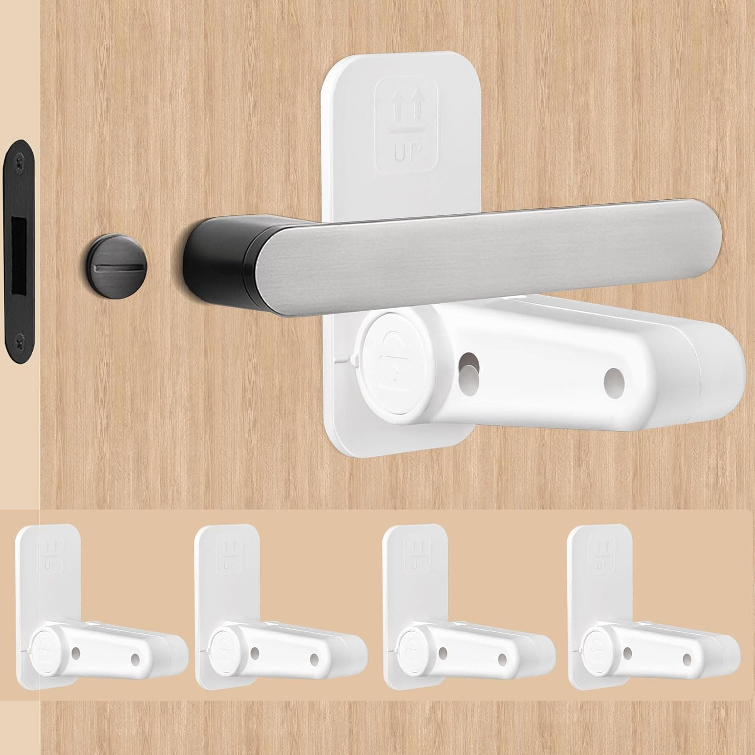 4 Pack Improved Door Locks for Kids Safety - Child Proof Door Lever Lock - Durable ABS with 3M Adhesive Child Door Lock, No Drilling Child Safety Locks for Doors