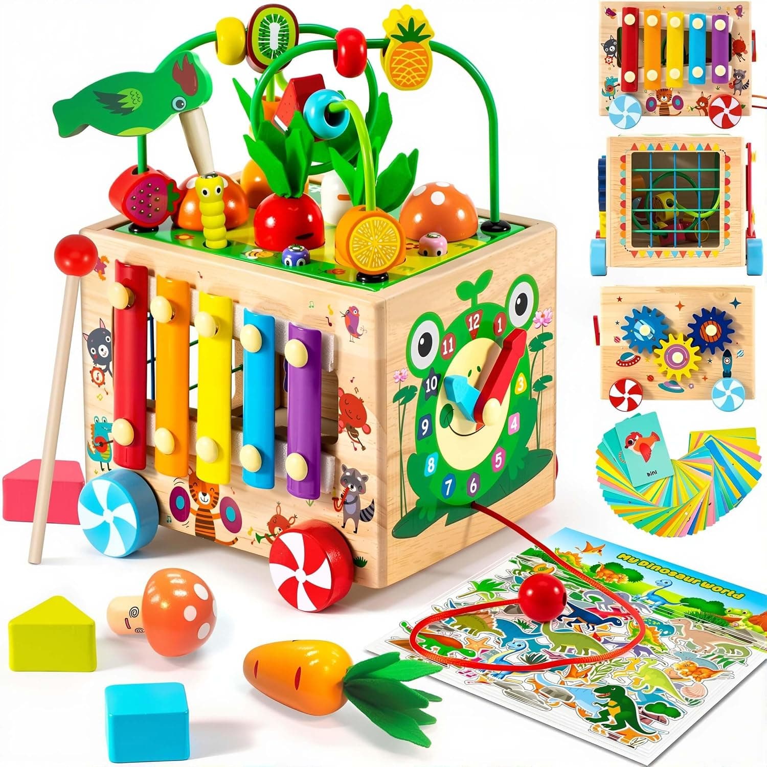 Wooden Activity Cube, 9-in-1 Montessori Toys for 1 2 3 Years Old Toddlers,Educational Learning & Developmental Sensory Toy, First Birthday Gift for Baby Boys Girls