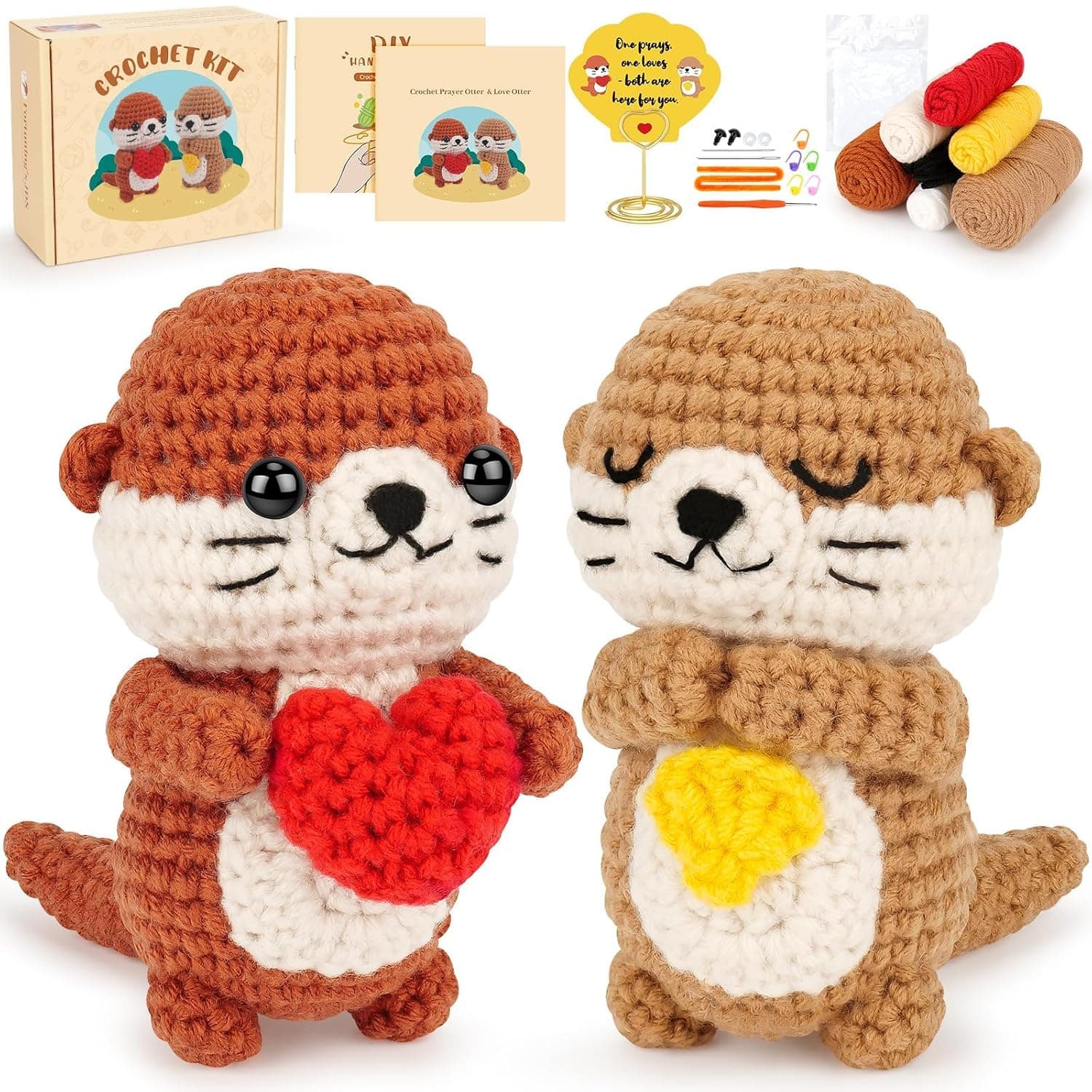 Beginner Crochet Kit,Suitable for Adults and Kids DIY Otter Couple Set for Crafting Handmade Gifts,Including Yarn Crochet Hook and Video Tutorials for Easy Learning Experience
