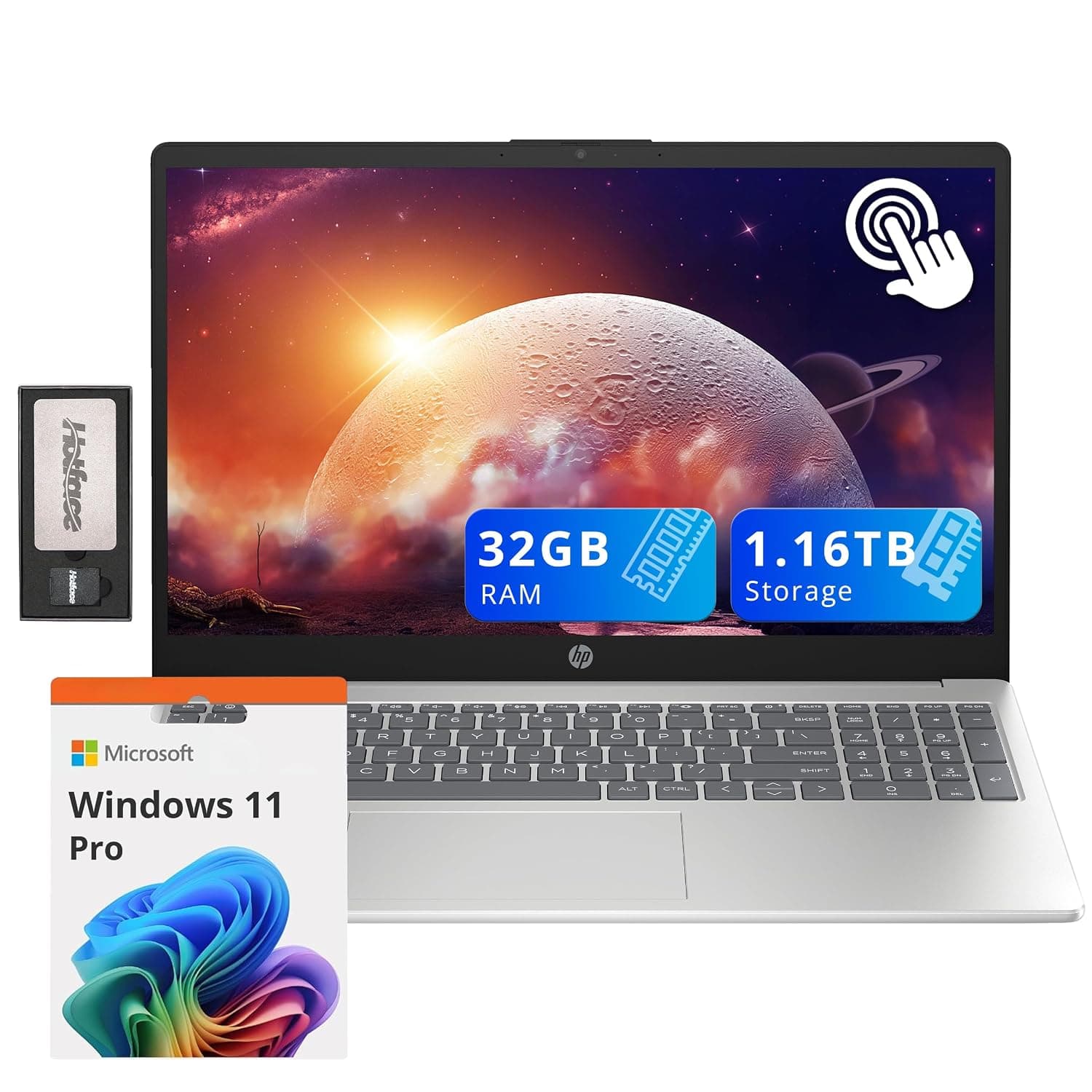 HP Pavilion 15.6" HD Touchscreen Laptop, Intel i3-1215U, 32GB RAM, 1.16TB Storage(1TB SSD + 160GB Docking Station Set), Intel UHD Graphics, Num Pad, 720p HD Webcam, WiFi, Windows 11 Pro, Silver