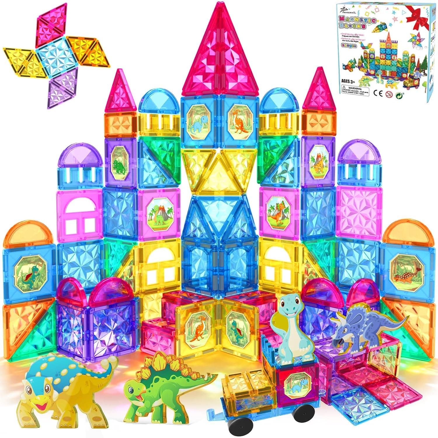 Jasonwell Magnetic Tiles 110 PCS Building Blocks Set for Boys Girls Preschool Educational Magnet Construction مكعبات مغناطيس STEM Toys Christmas Birthday Gifts for Kids Toddlers 3 4 5 6 7 8 + Year Old