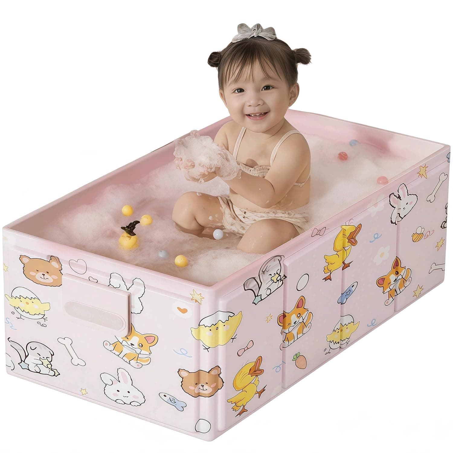 Collapsible Baby Bathtub, Portable Foldable Travel Baby Bath for Infant Toddler, Converts Shower to Tub, No Assembly Folds Flat for Storage, Pink (Pink)